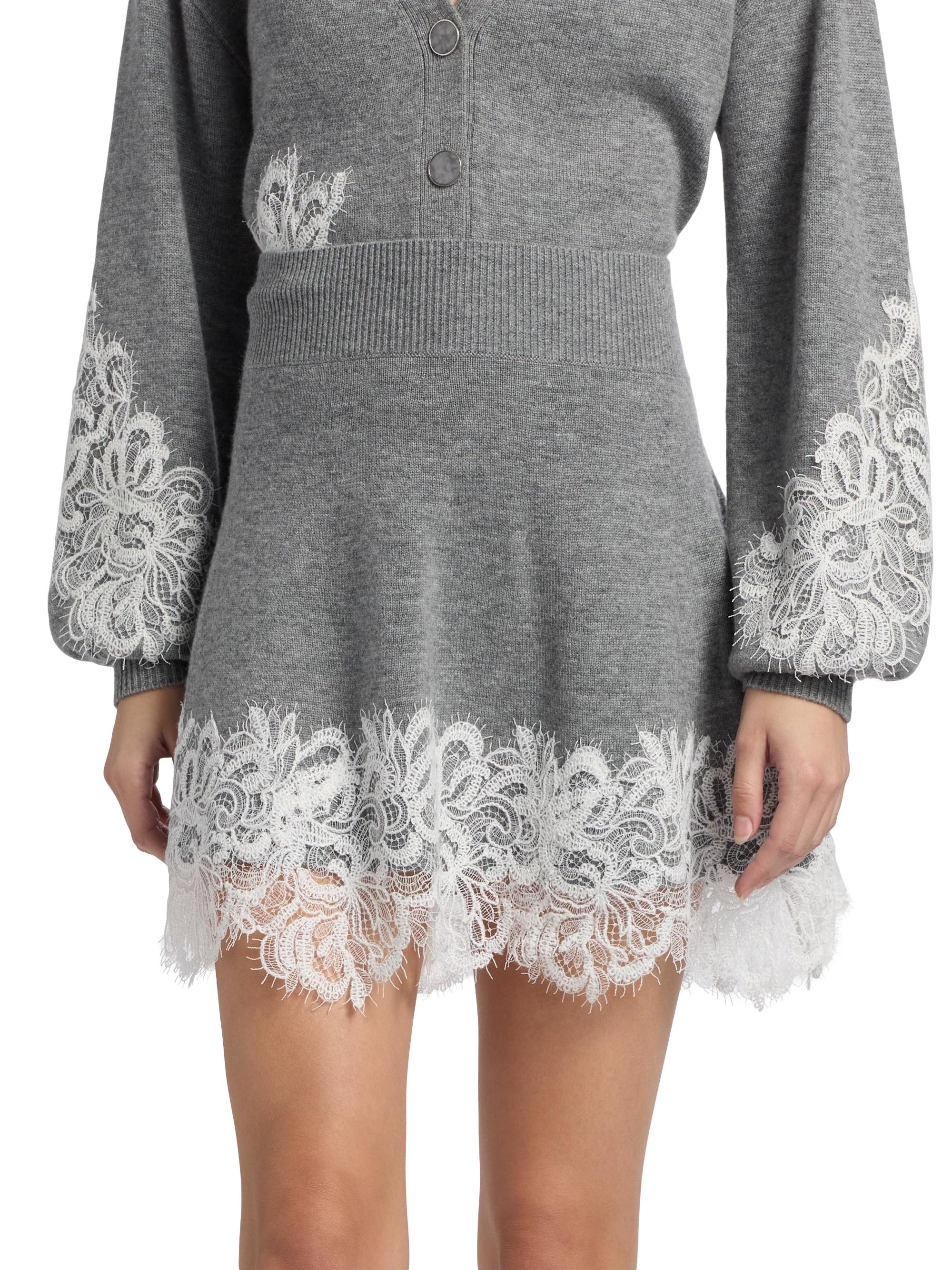 Ramy Brook Rosalind Lace-Trimmed Wool-Cashmere Skirt | Saks Fifth