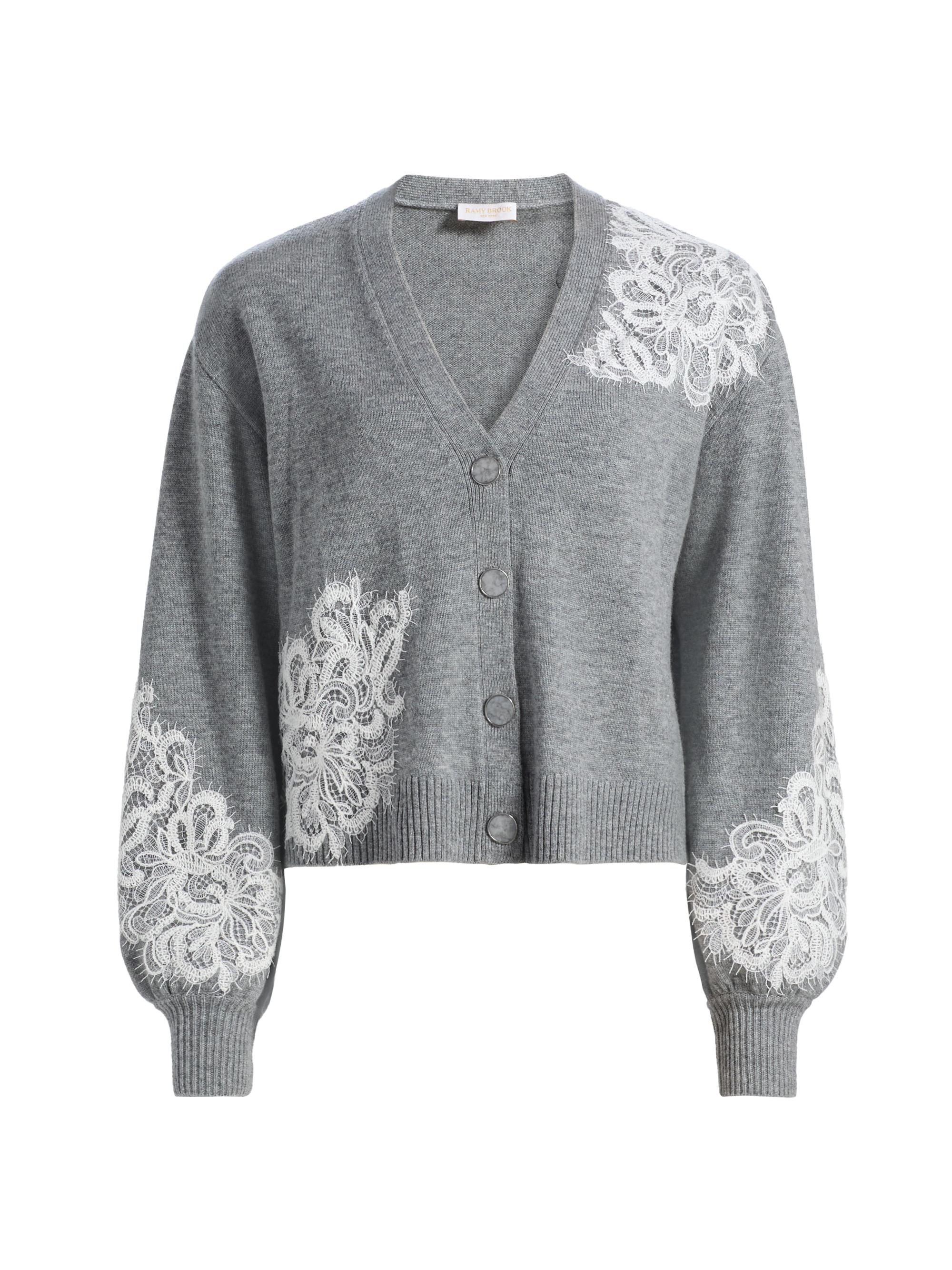 Ramy Brook Women's Perry Lace-Detailed Wool-Cashmere Cardigan - Heather Grey Combo