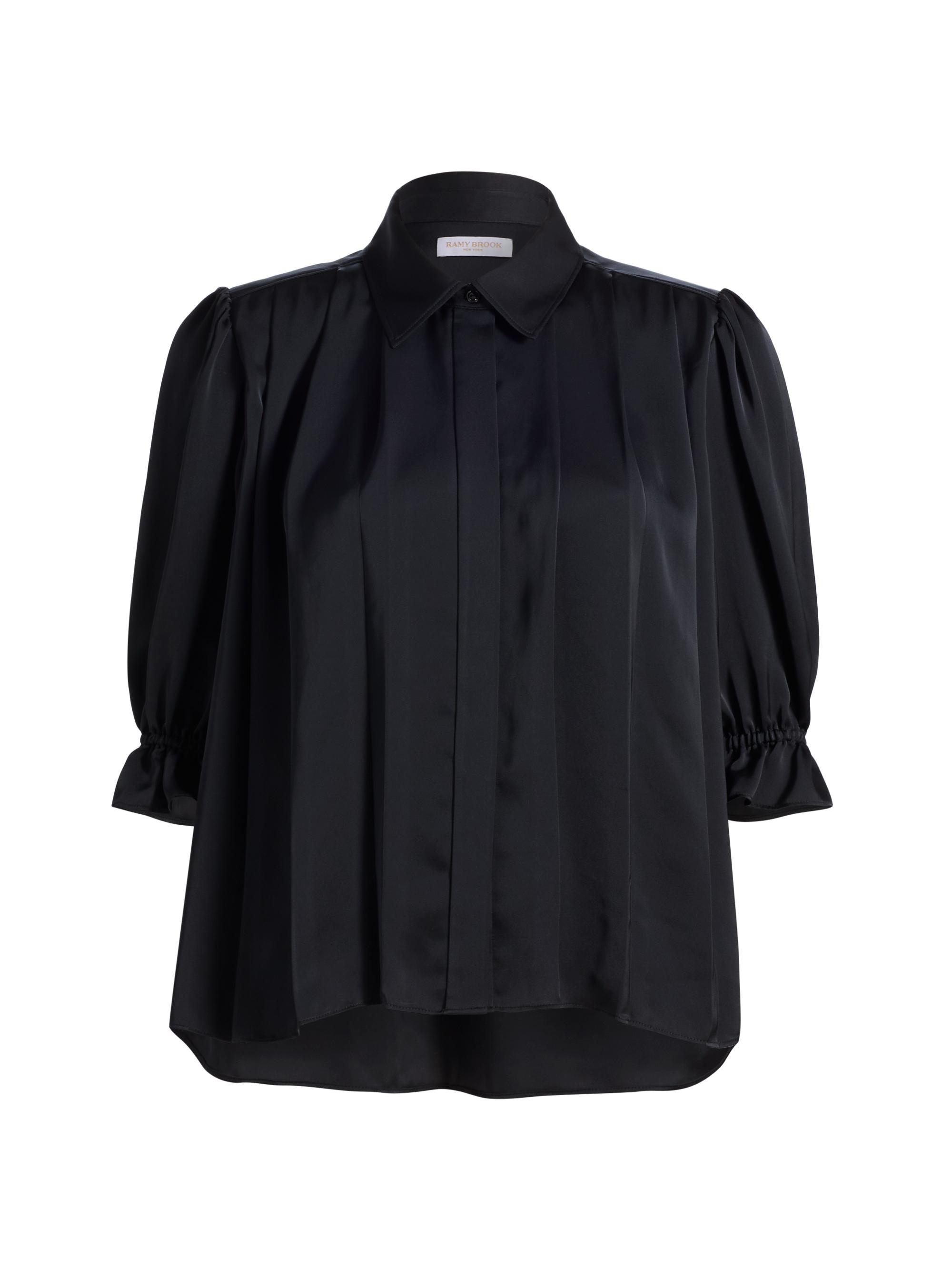 Ramy Brook Women's Amira Pleated Shirt - Black