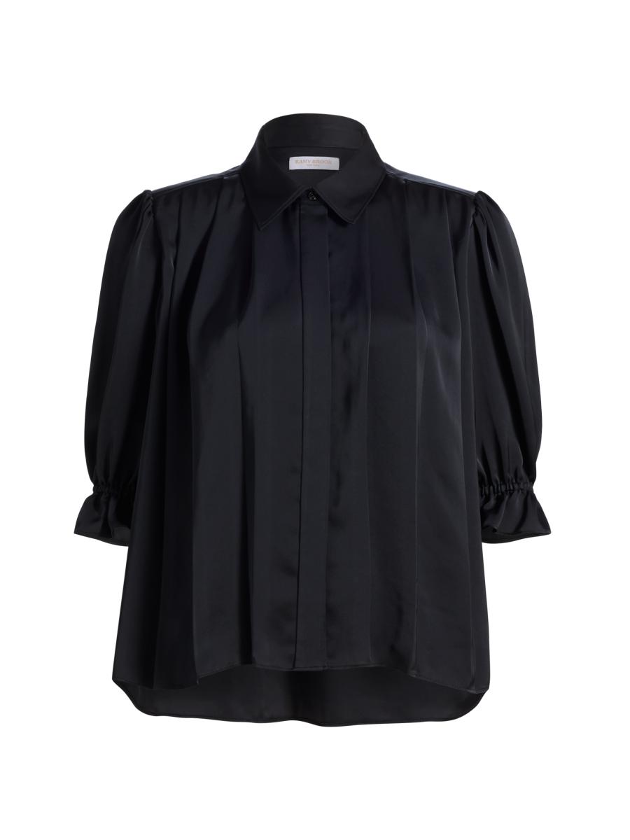 Ramy Brook Women's Amira Pleated Shirt In Black