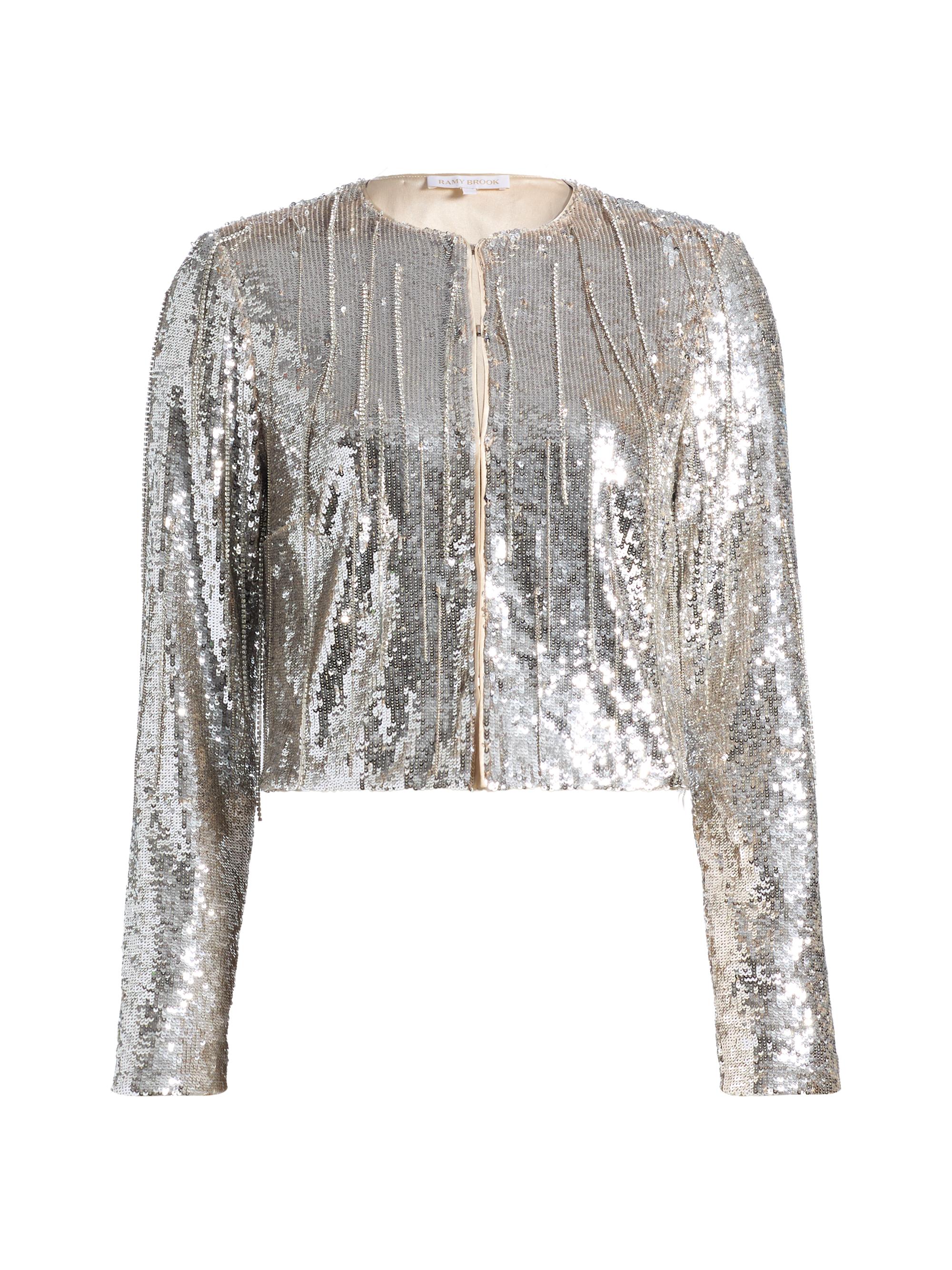 Ramy Brook Women's Sapphire Sequin & Rhinestone Jacket - Platinum Sequin Fringe
