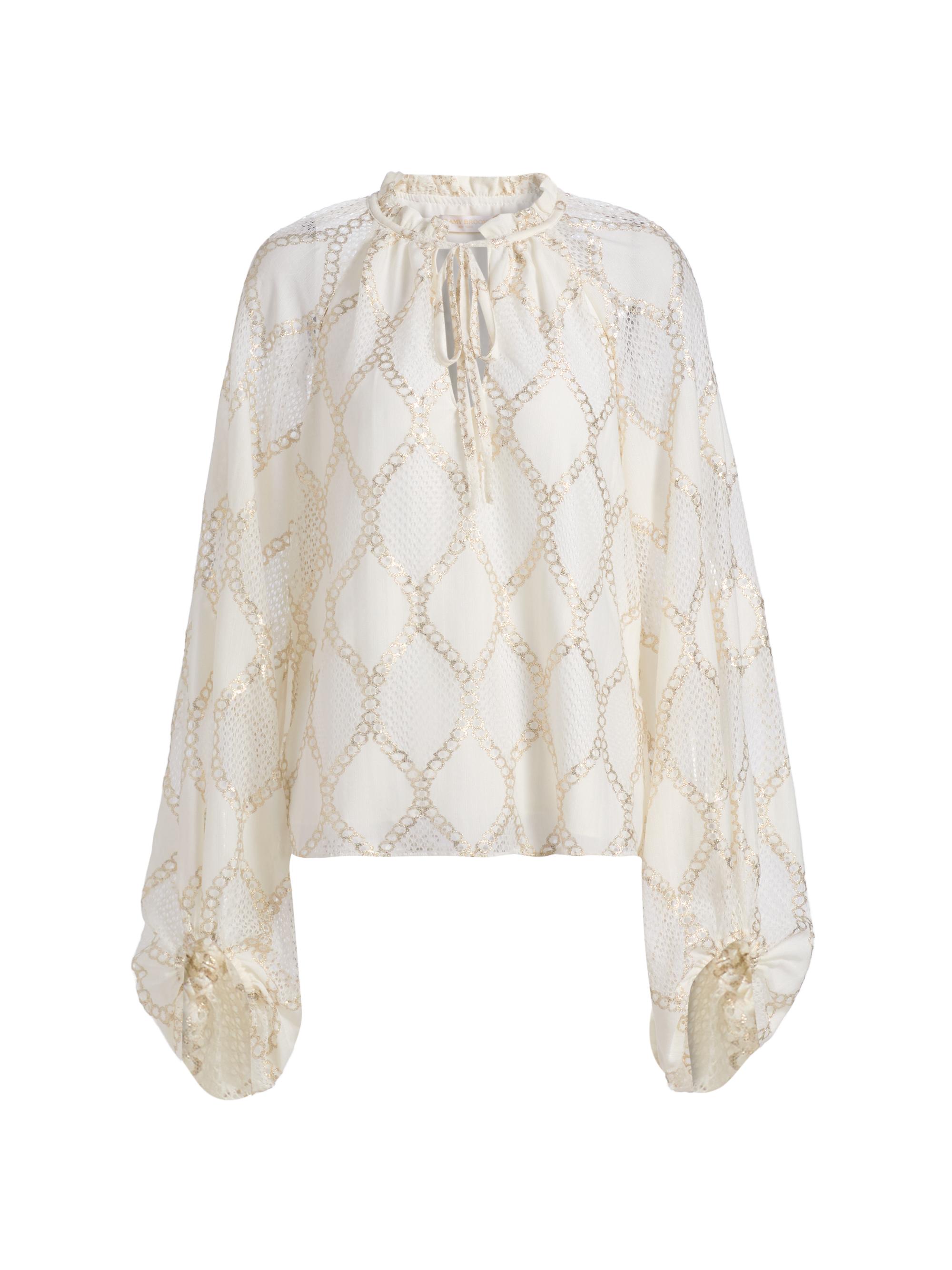 Ramy Brook Women's Ria Metallic Snakeskin-Diamond Blouse - Winter White Diamond