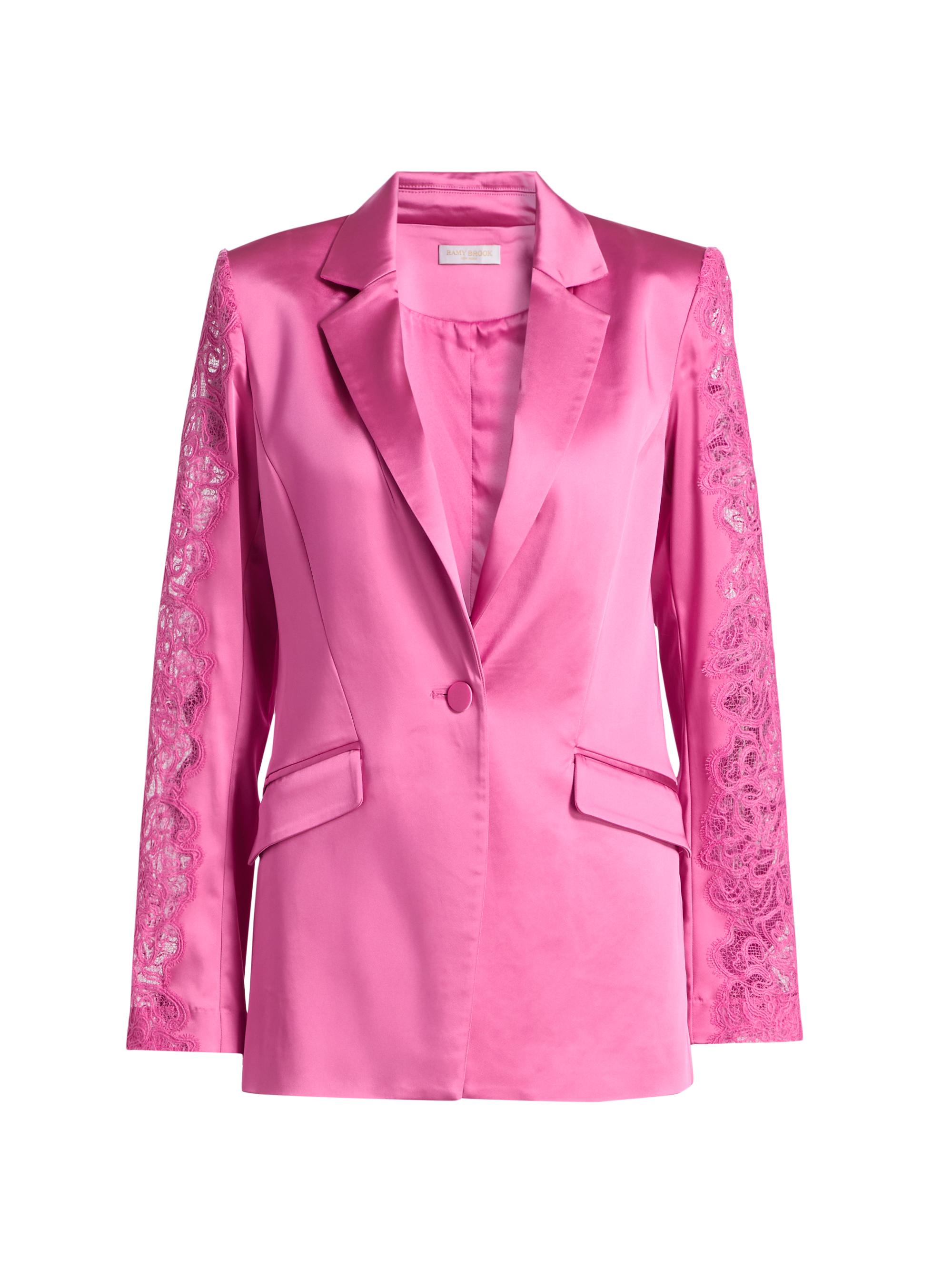 Ramy Brook Women's Foxi Sheer Lace-Embellished Satin Blazer - Pink Garnet