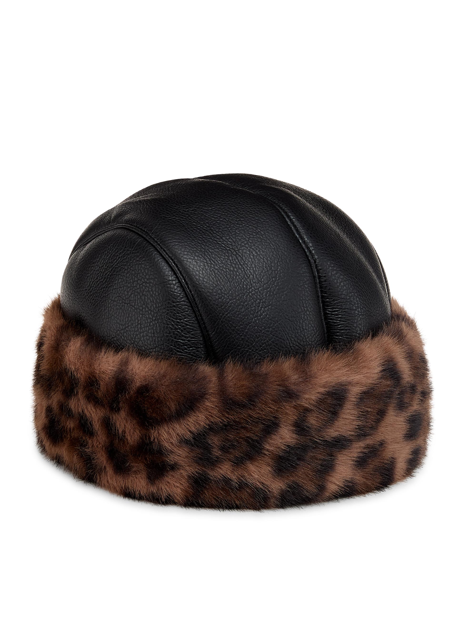 Jocelyn Women's Faux Fur-Trim Faux-Leather Roller Hat - Brown Multi
