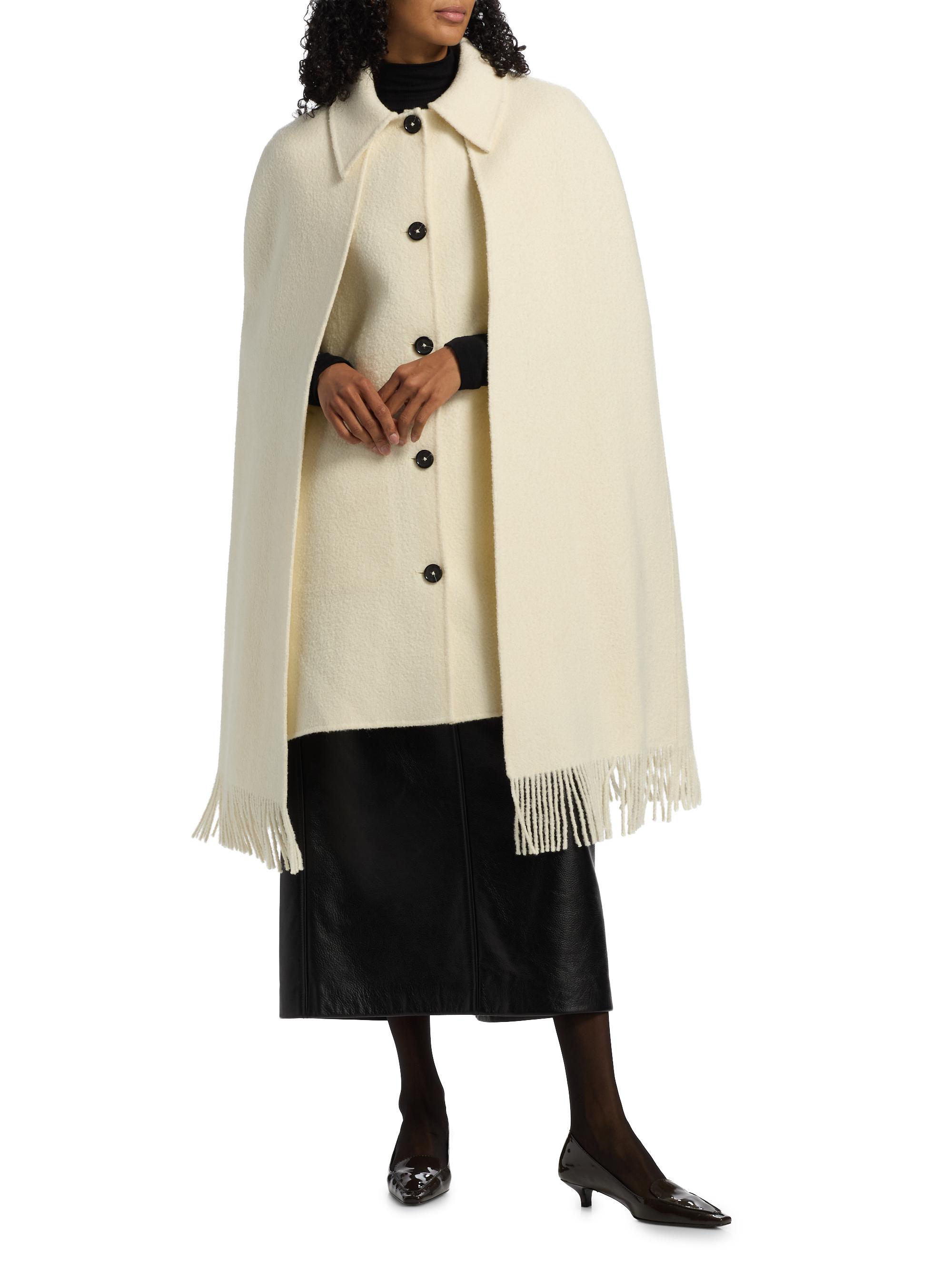 Toteme Fringe Bouclé Wool Cape Coat | Saks Fifth Avenue
