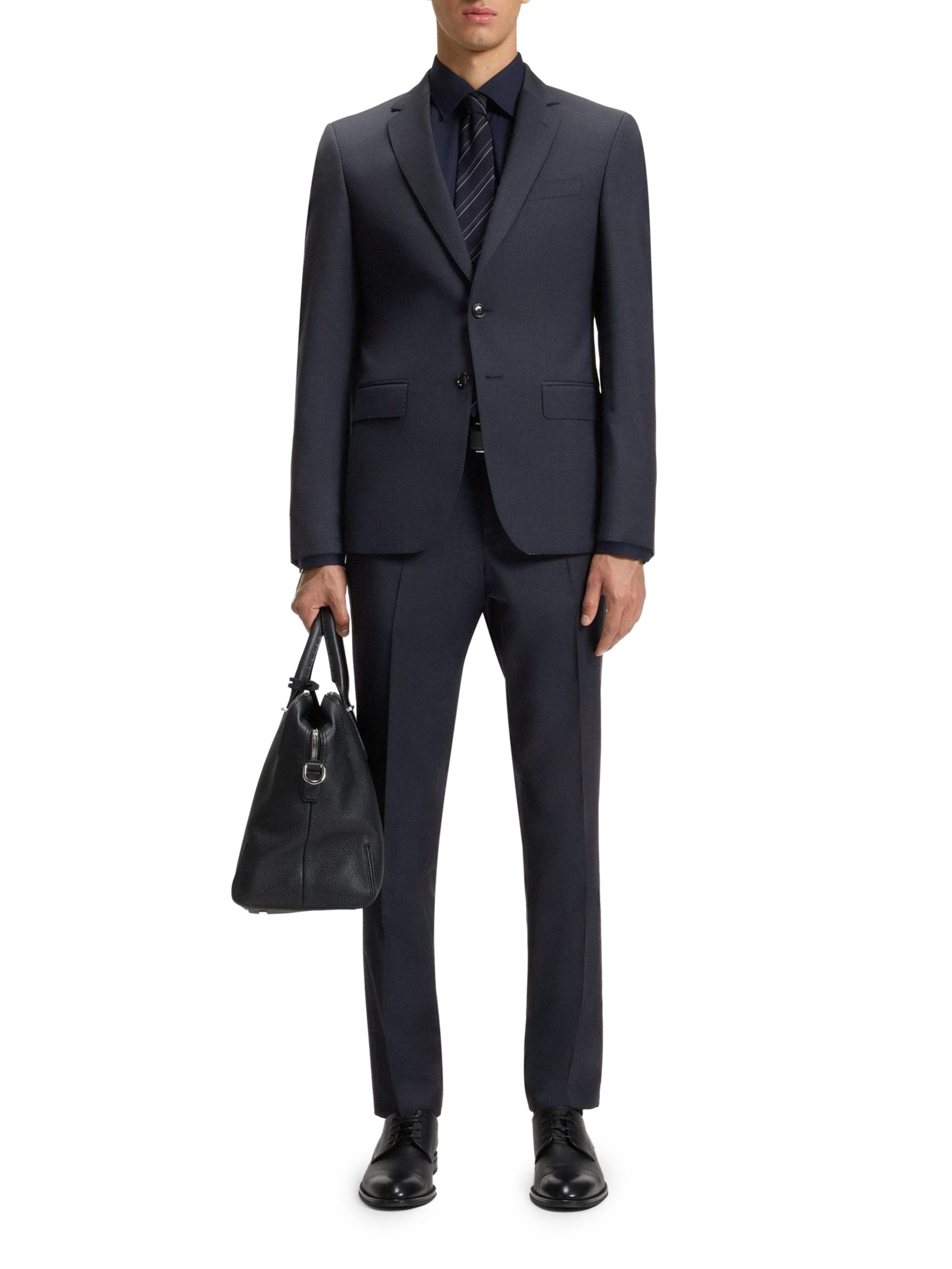 BOSS Men's Micro-Patterned Two-Piece Slim-Fit Suit in Virgin Wool - Dark Blue