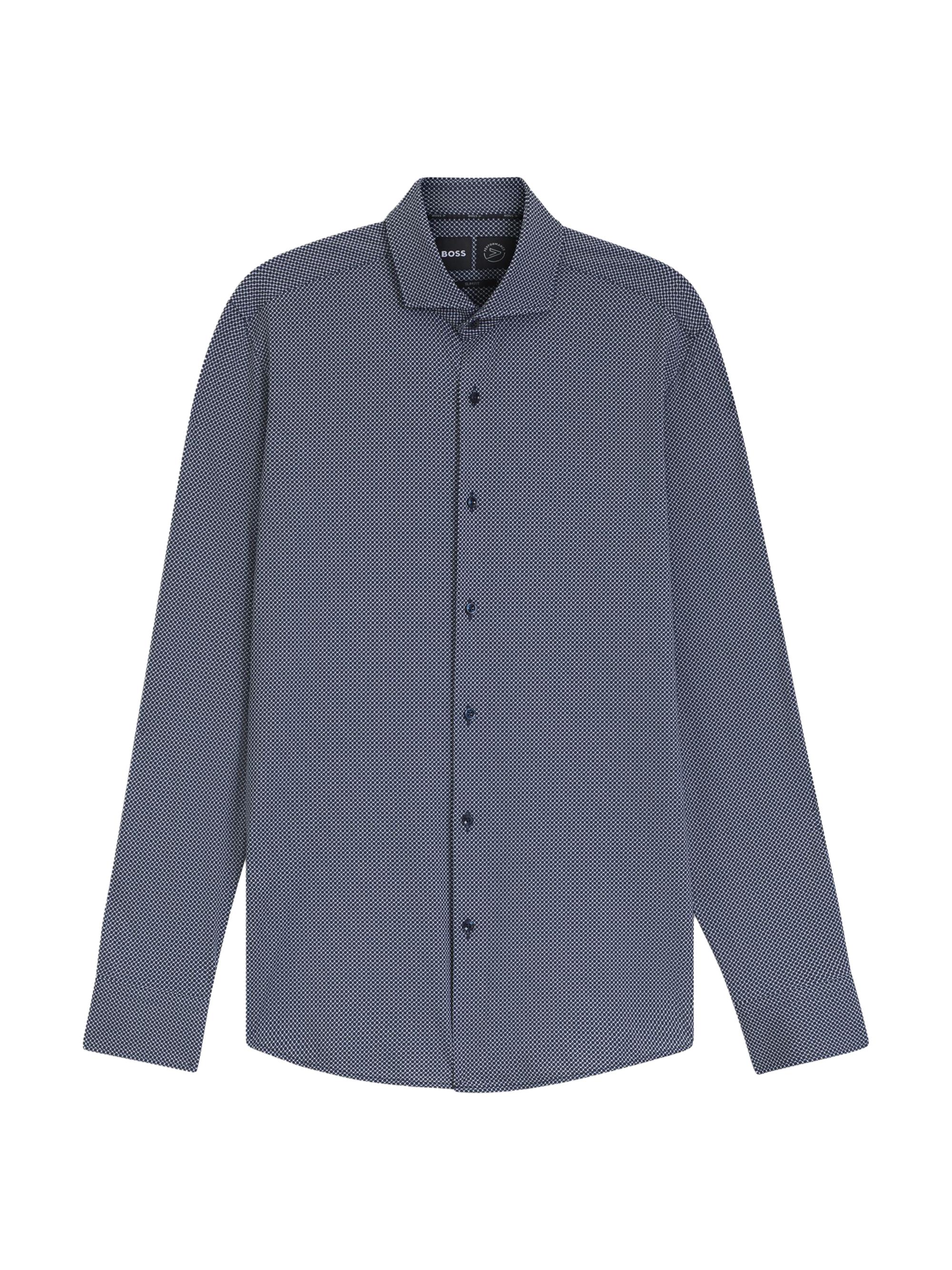 BOSS Men's Printed Slim-Fit Shirt in Italian-Made Performance-Stretch Jersey - Blue