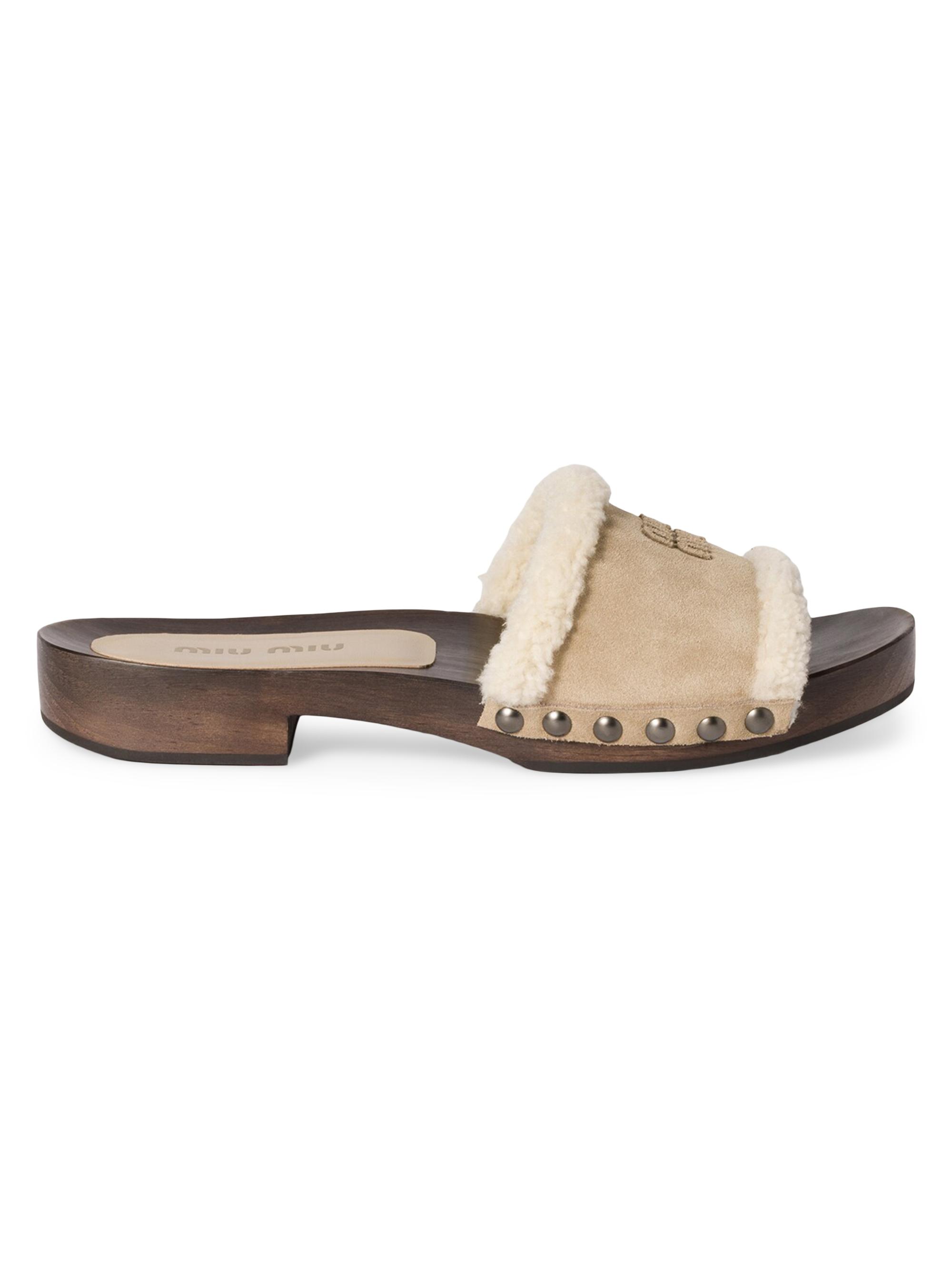 Miu Miu Women's Suede Clogs - Beige Khaki
