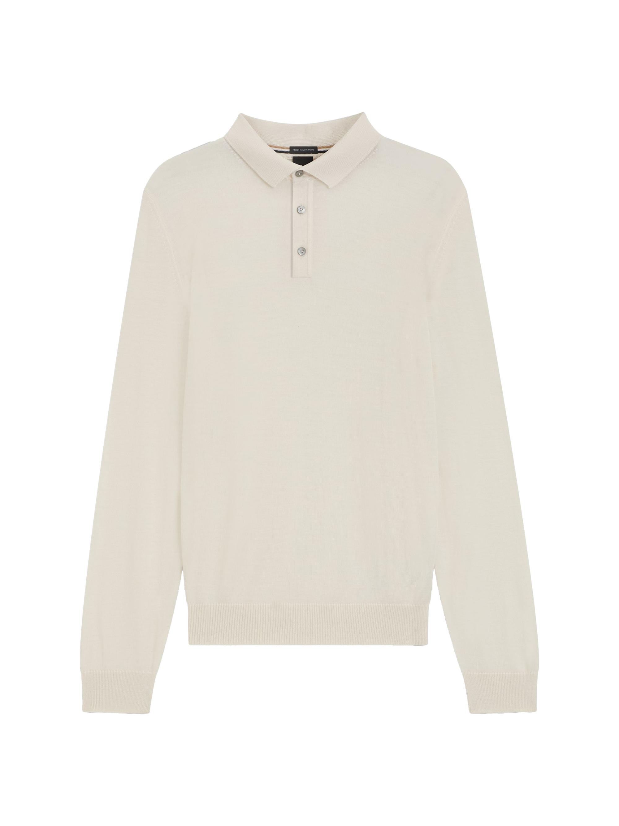 BOSS Men's Knitted Polo Sweater in Virgin Wool - Open White