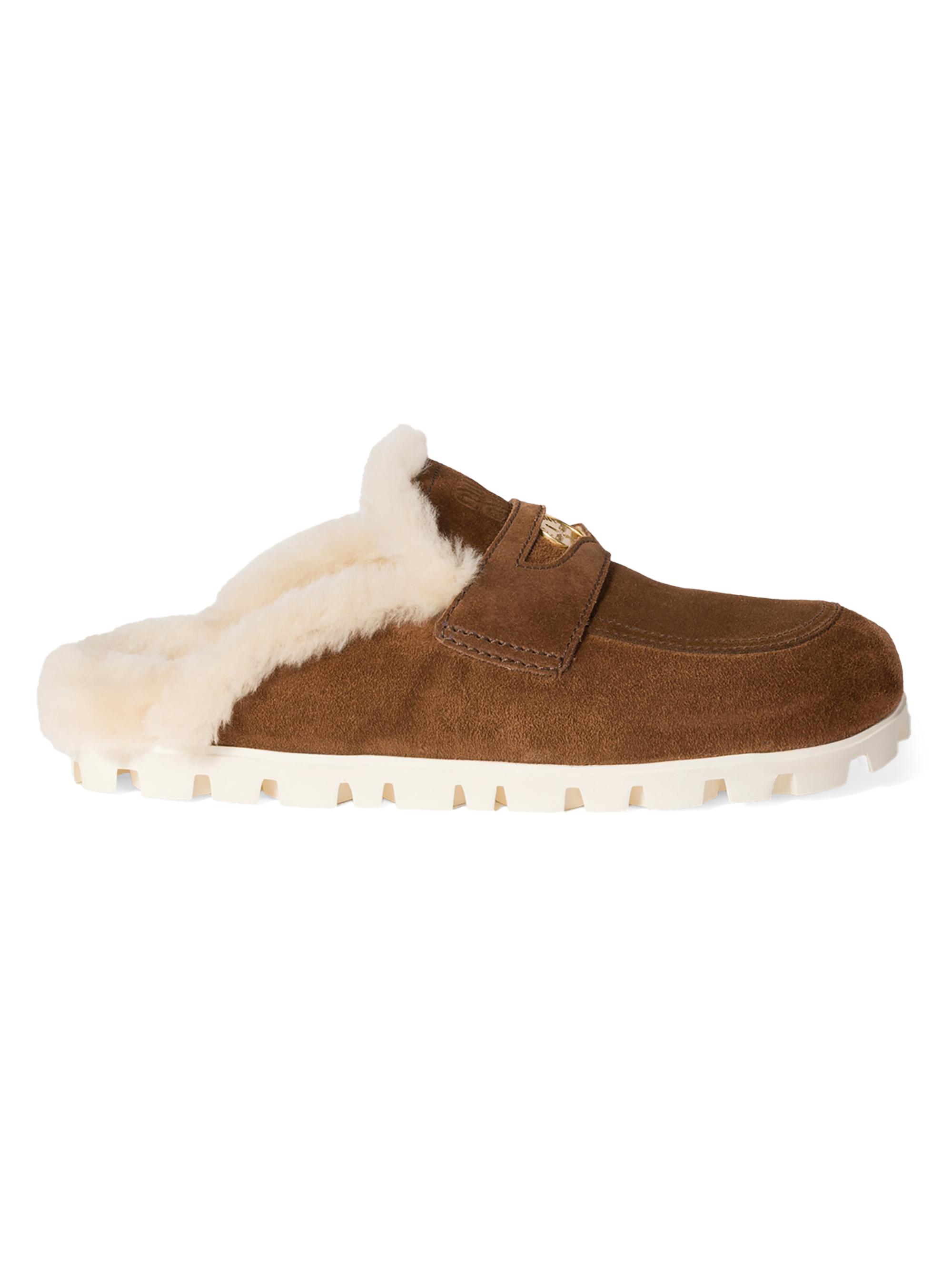 Miu Miu Women's Suede Shearing Mules - Brown