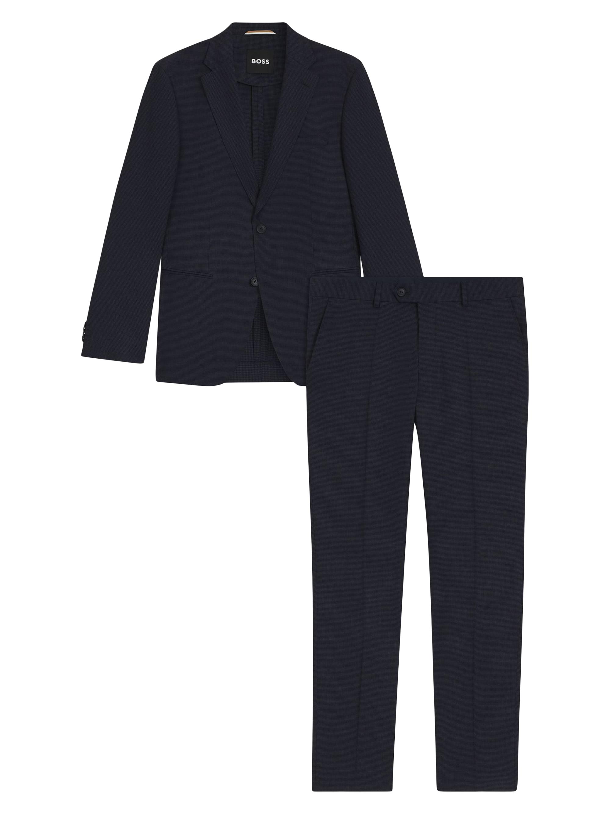 BOSS Men's Micro-Patterned Two-Piece Slim-fit Suit in a Wool Blend - Dark Blue
