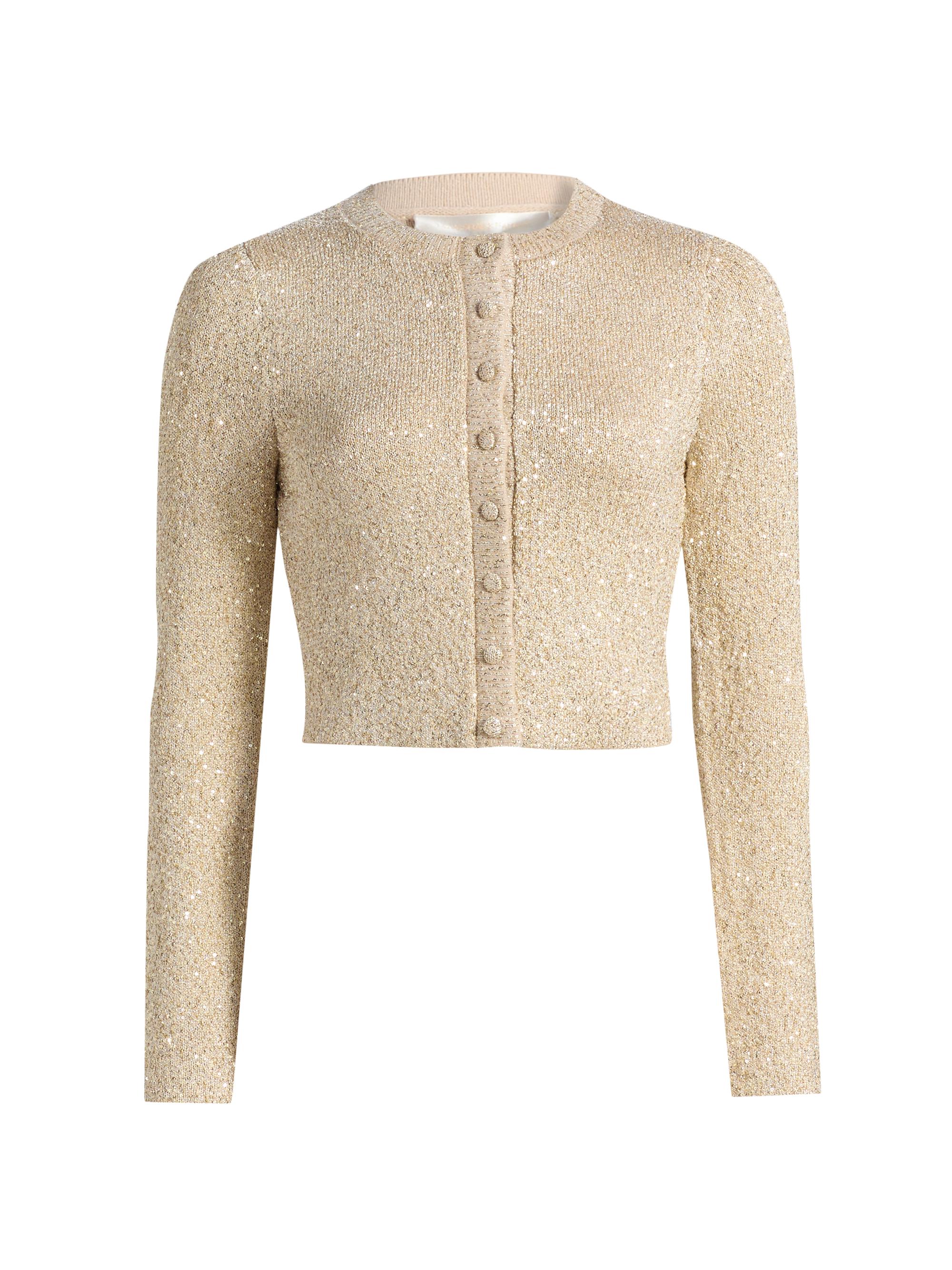 LoveShackFancy Women's Ferra Sequin-Embellished Crop Cardigan - Honey Gold