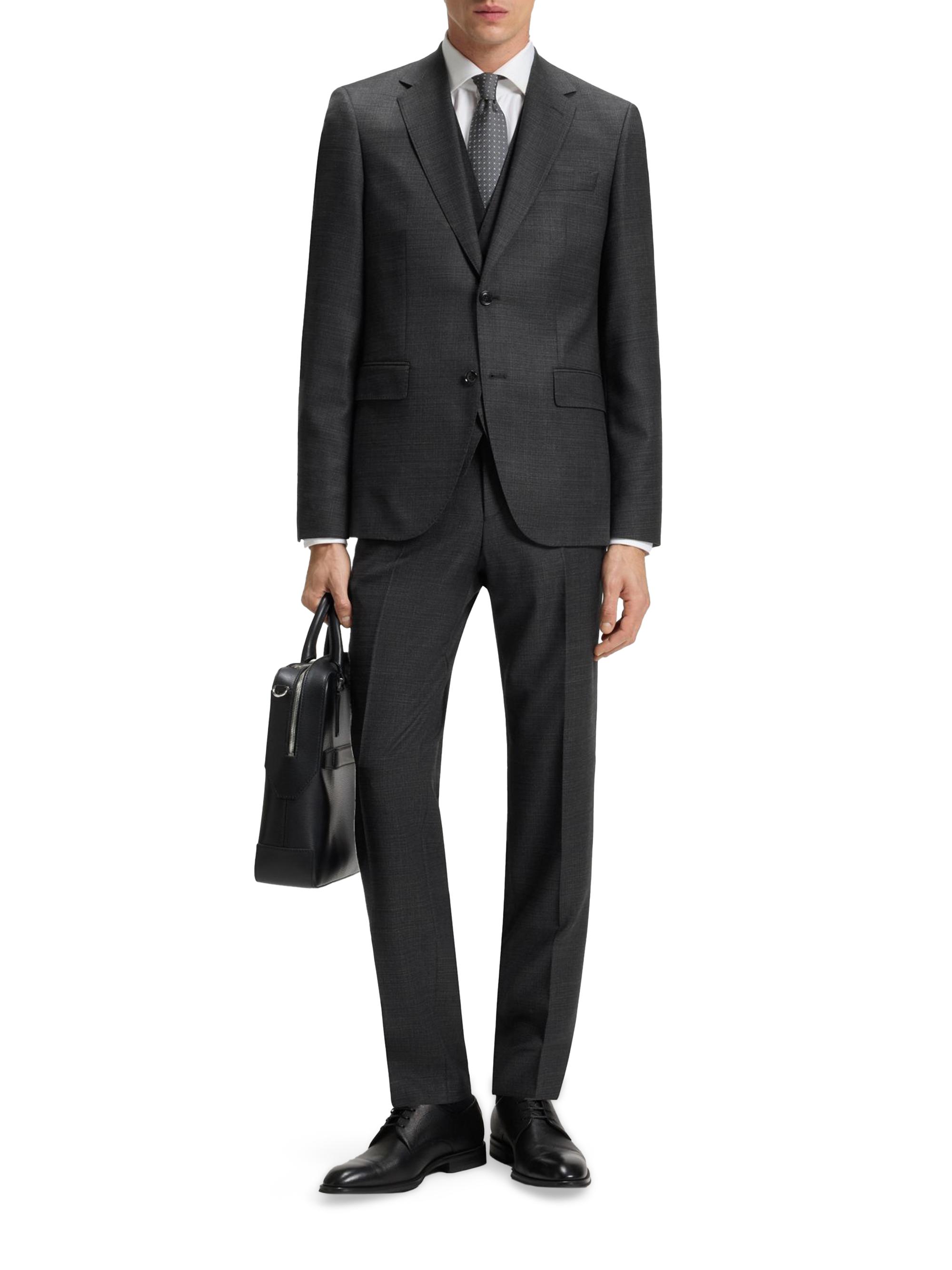 BOSS Men's Three-Piece Regular-Fit Suit in Stretch Wool - Dark Grey