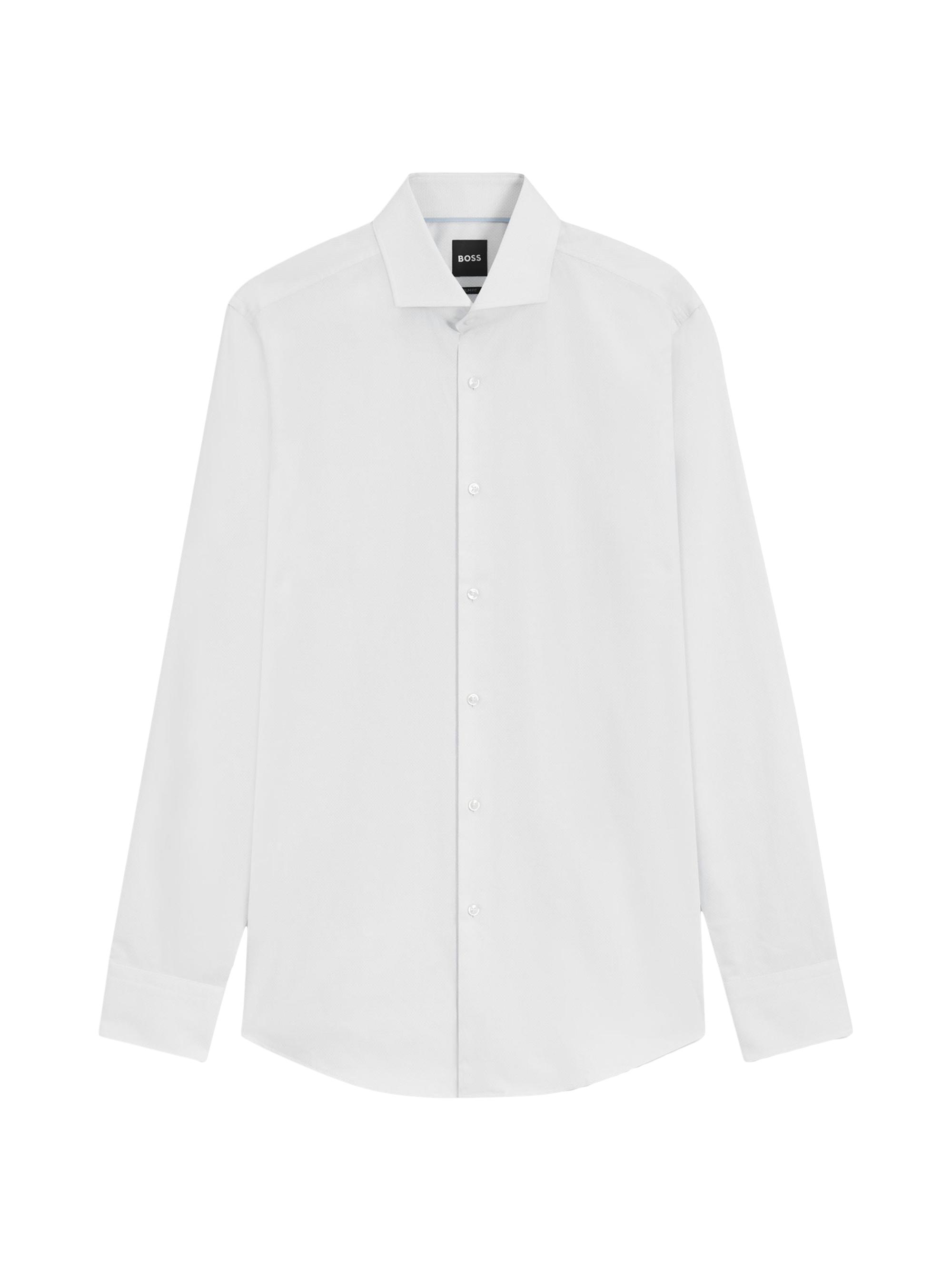 BOSS Men's Micro-Patterned Slim-Fit Shirt in Stretch Cotton - White