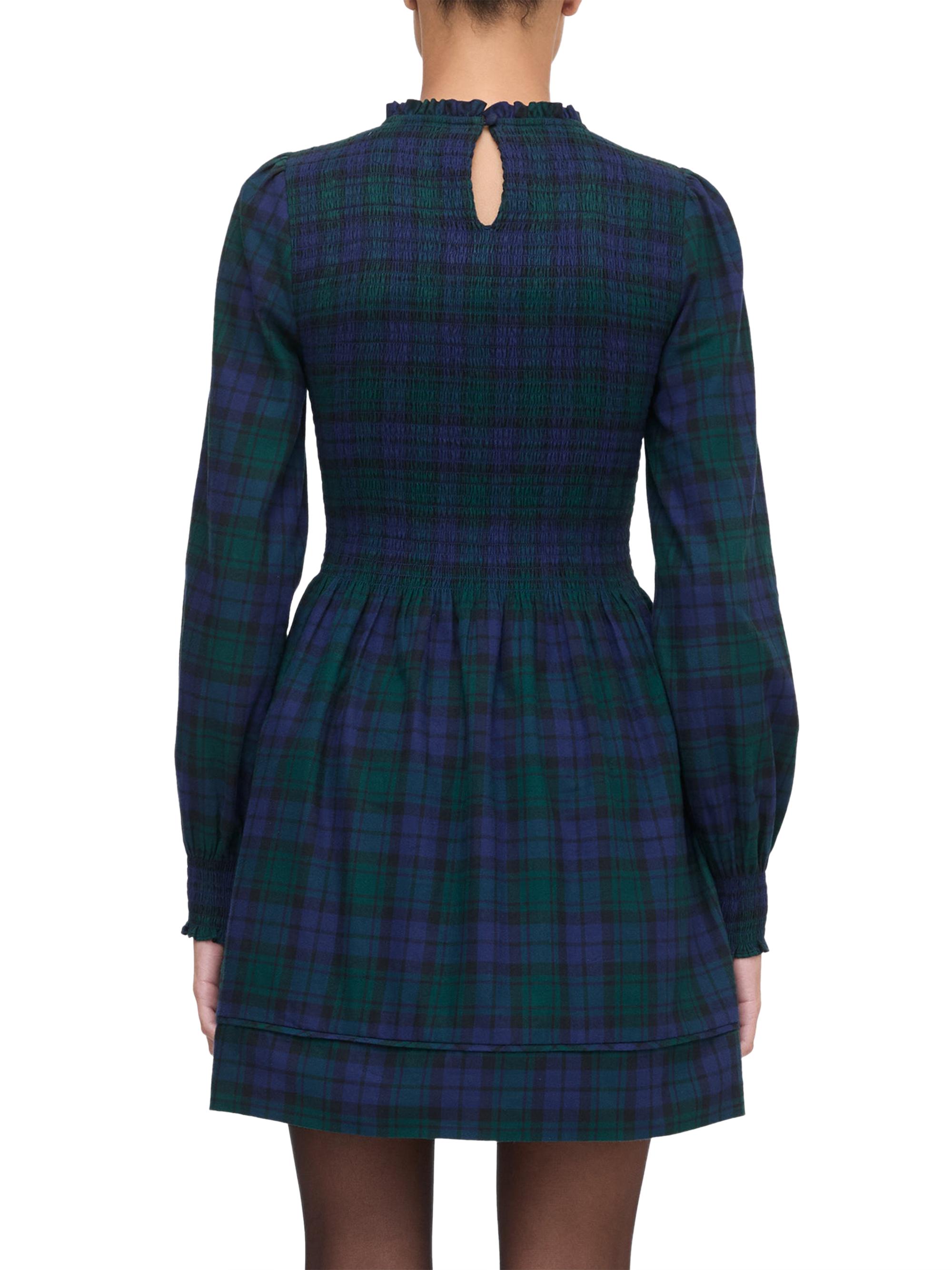 blue dress for baby girl Sail to Sable Blackwatch Plaid Long Sleeve Tunic Flare Dress Blackwatch Tartan / XXS / F25103 main image 0