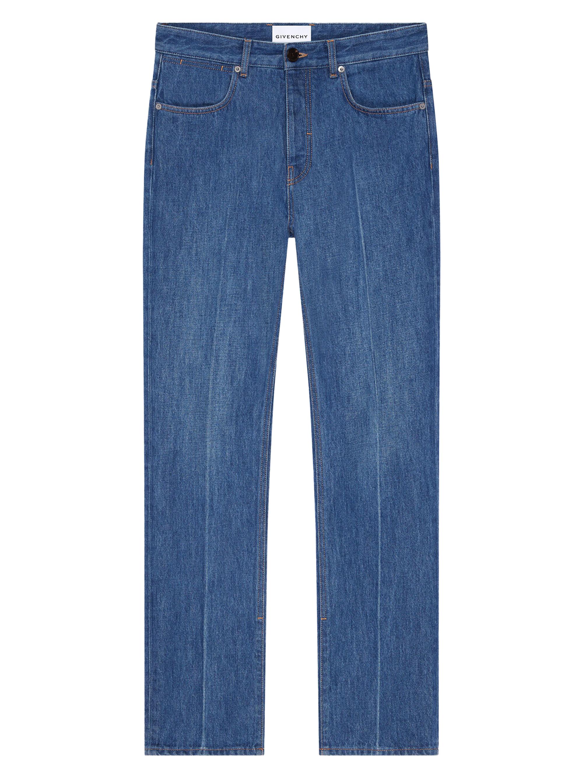 Givenchy Men's Straight Fit Shadow Washed Jeans with Crease Effect - Medium Blue