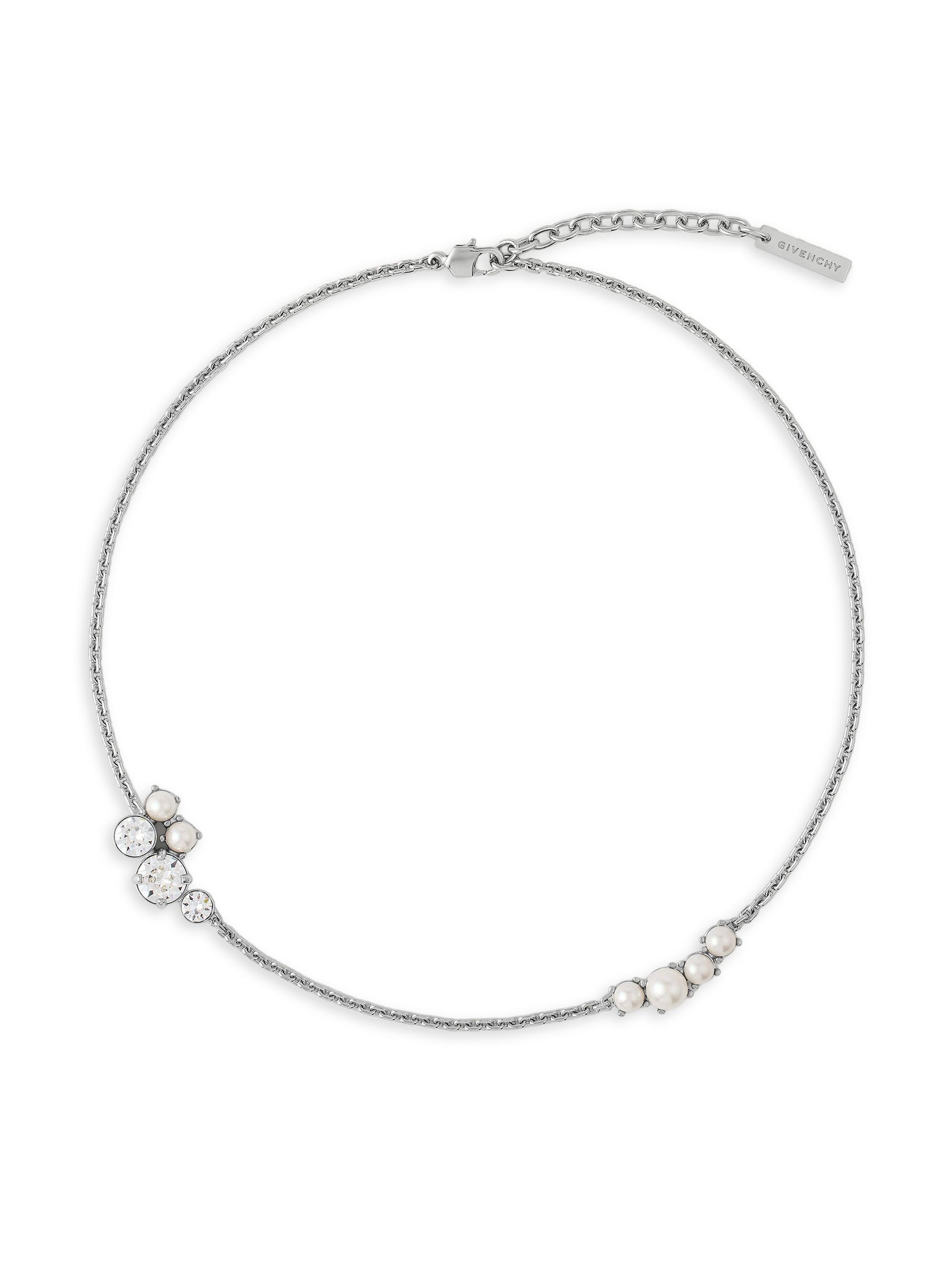 Givenchy Women's Crystal Pearl Short Necklace in Metal, Crystals and Pearls - White Silvery