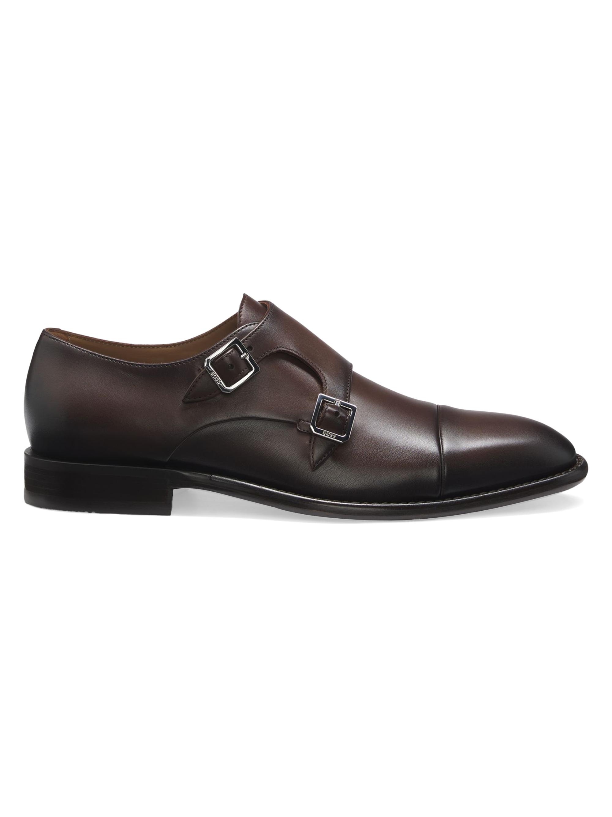 BOSS Men's Double-Strap Monk Shoes in Leather - Brown