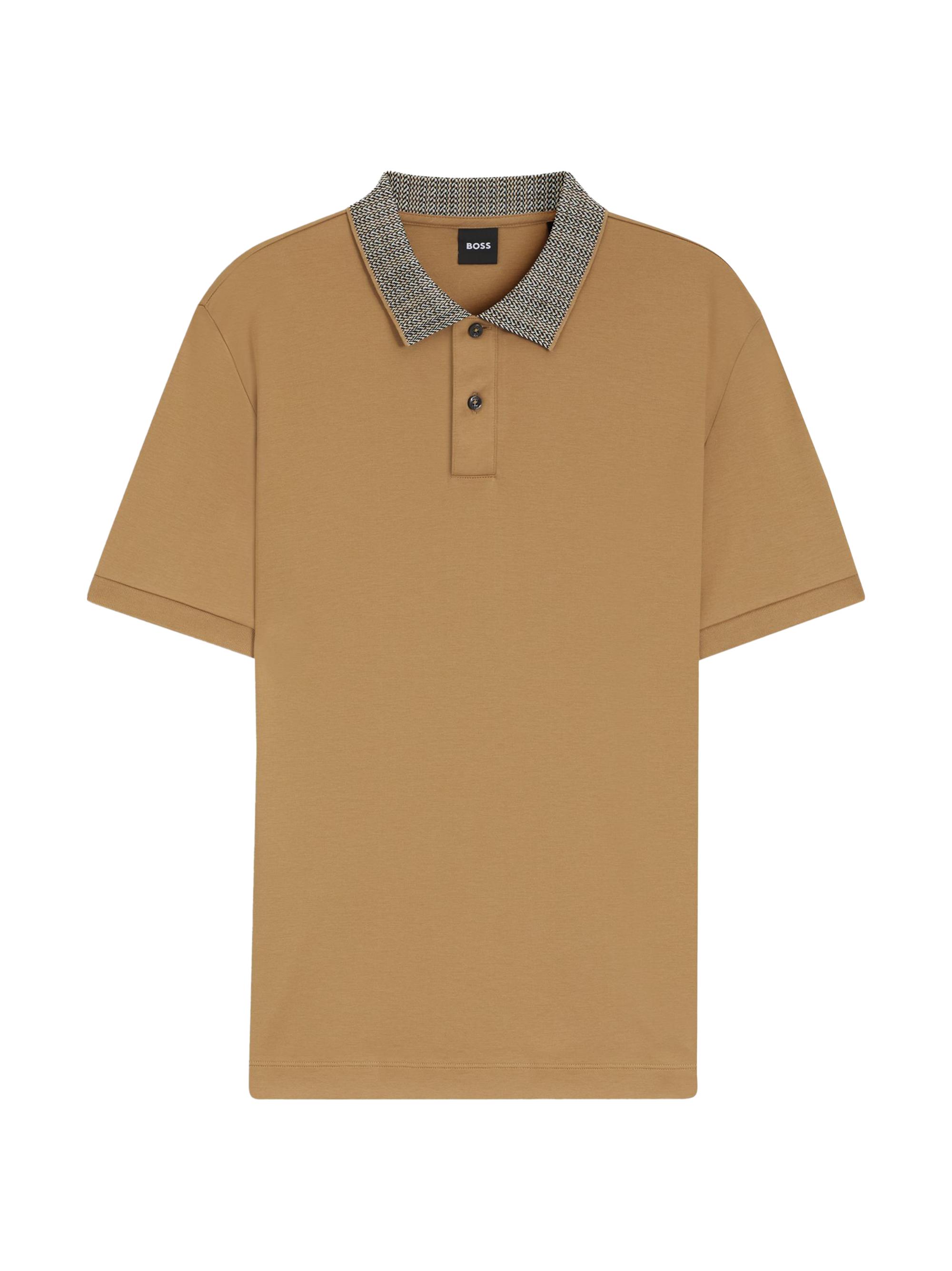 BOSS Men's Patterned-Collar Polo Shirt in Pima Cotton - Brown