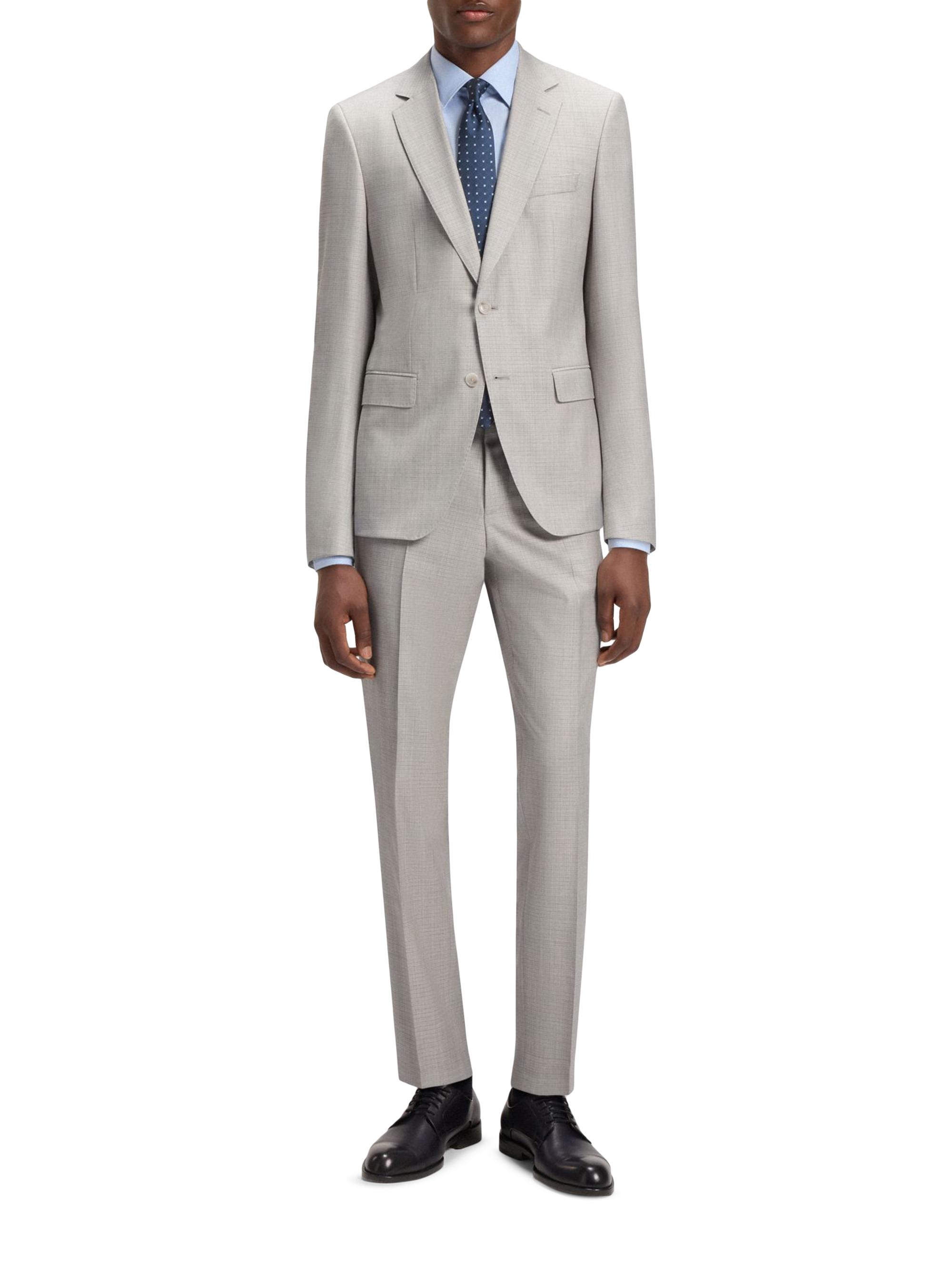 BOSS Men's Micro-Patterned Slim-Fit Suit in Virgin Wool and Silk - Light Grey