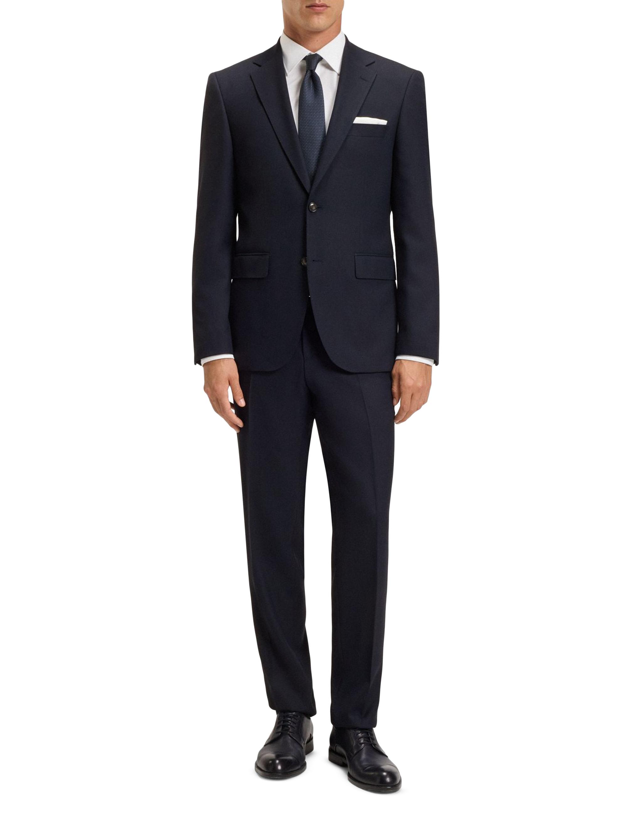 BOSS Men's Two-Piece Regular-Fit Suit in Patterned Stretch Cloth - Dark Blue