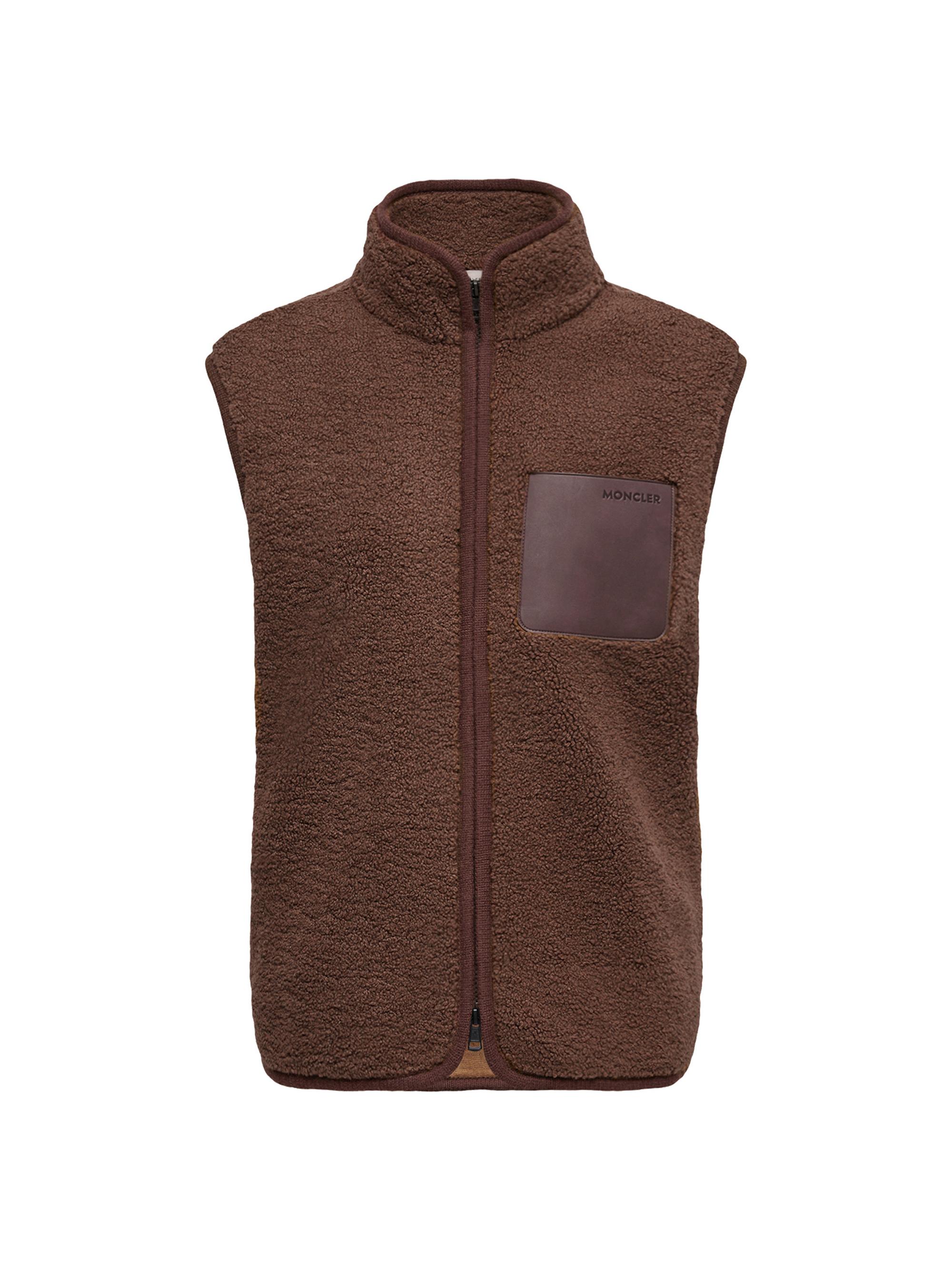 Moncler Men's Vest in Teddy with Nubuck Trim - Brown