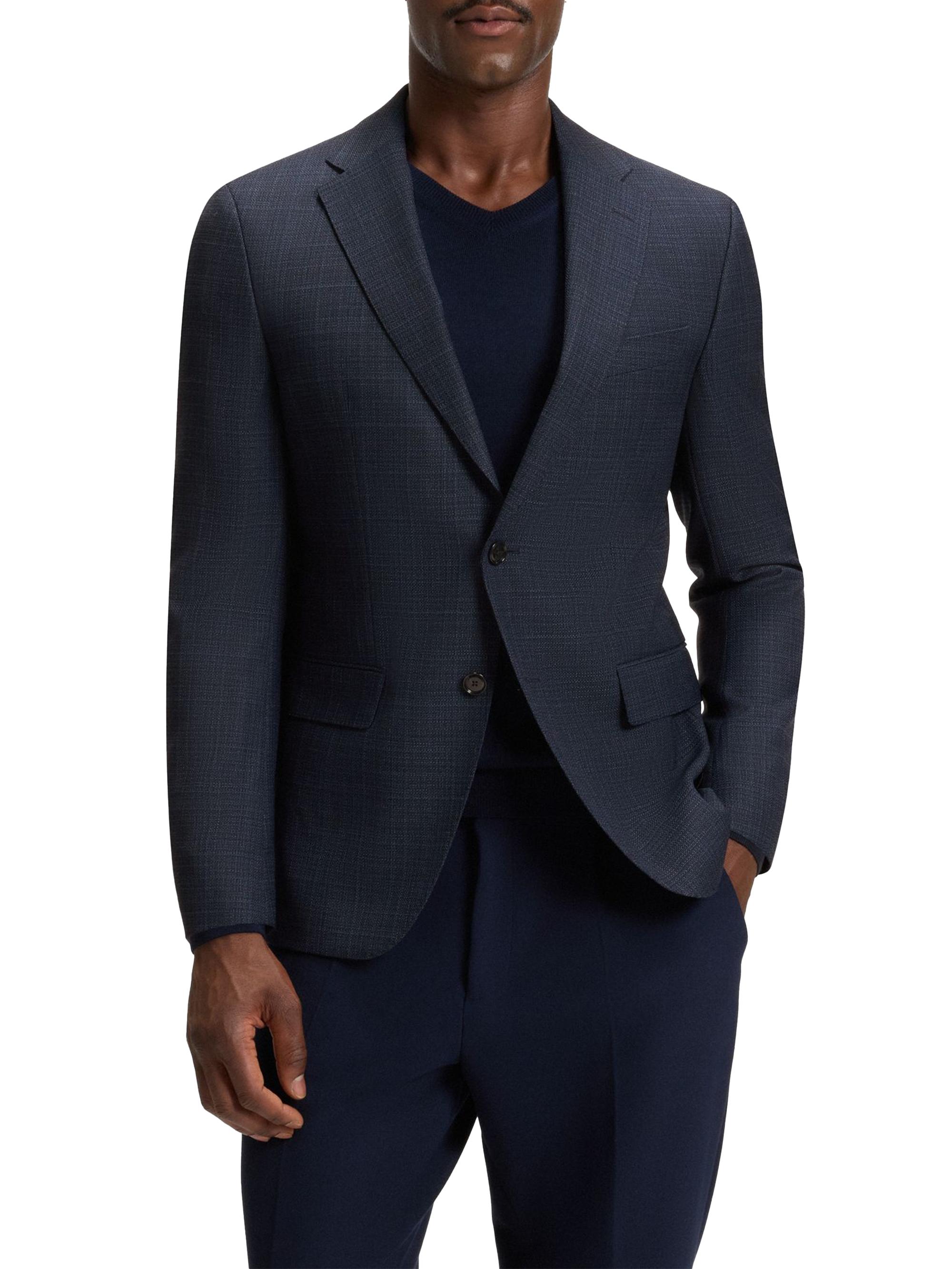 BOSS Men's Slim-Fit Blazer in Checked Virgin Wool - Blue
