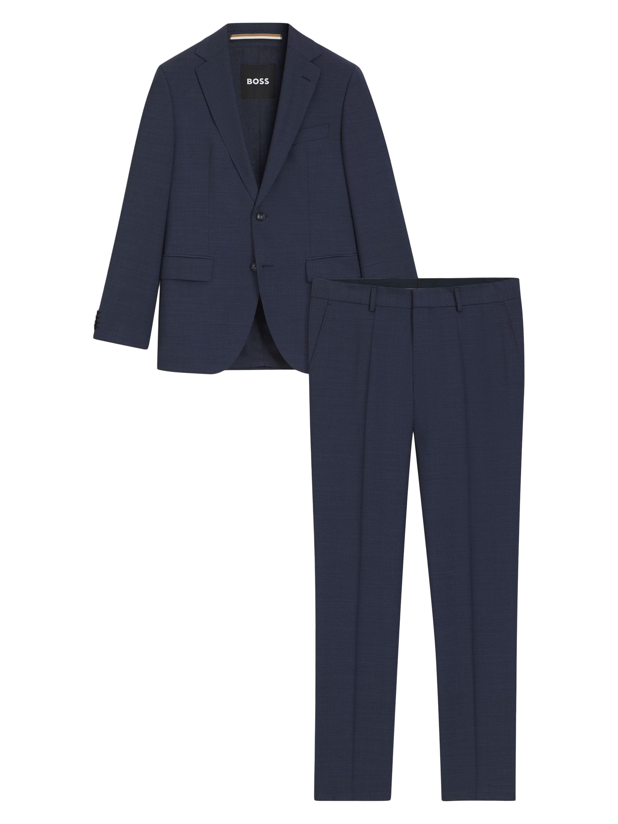 BOSS Men's Micro-Patterned Regular-Fit Suit in Virgin Wool - Dark Blue
