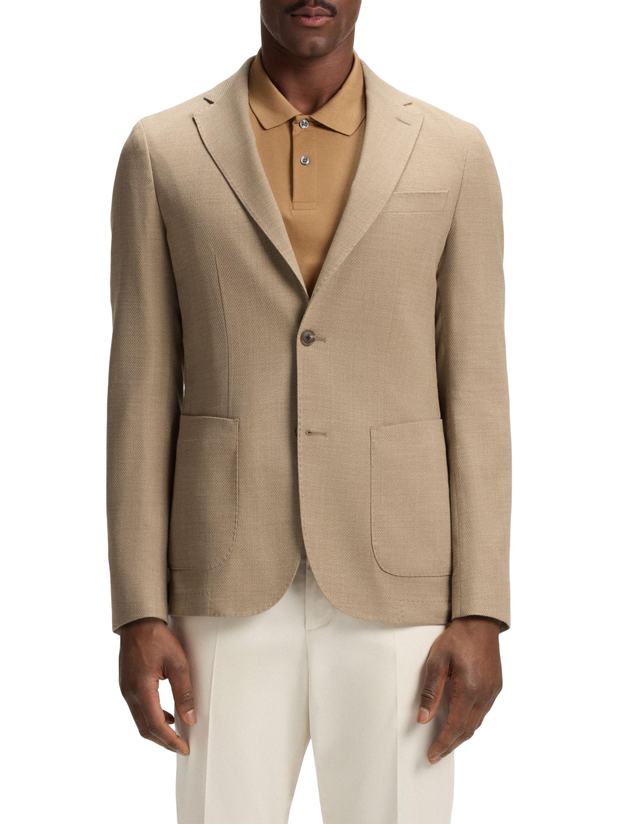 BOSS Men's Slim-Fit Blazer in Micro-Patterned Comfort-Stretch Cloth - Beige