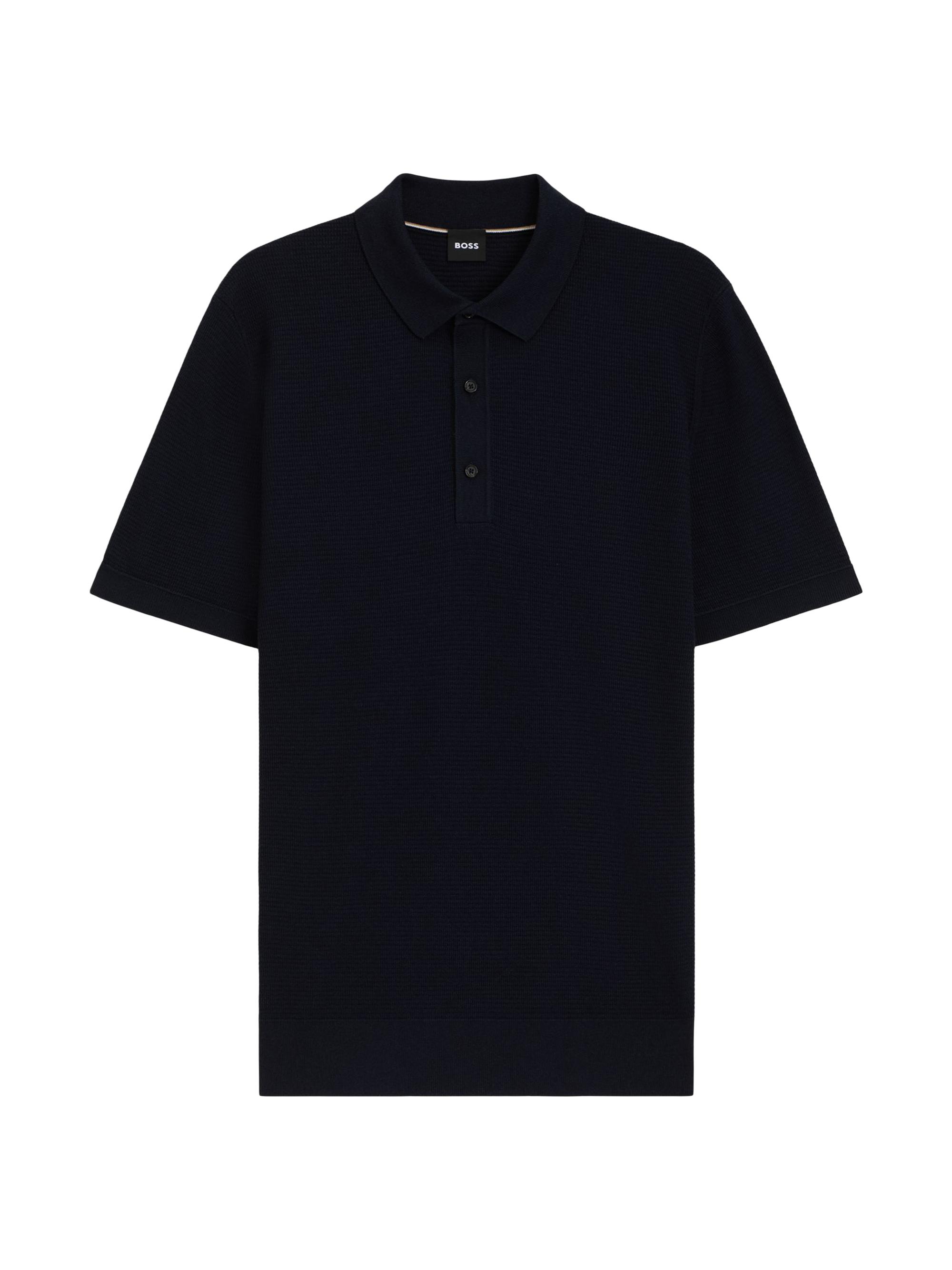 BOSS Men's Knit Polo Sweater with Rich Structure - Dark Blue