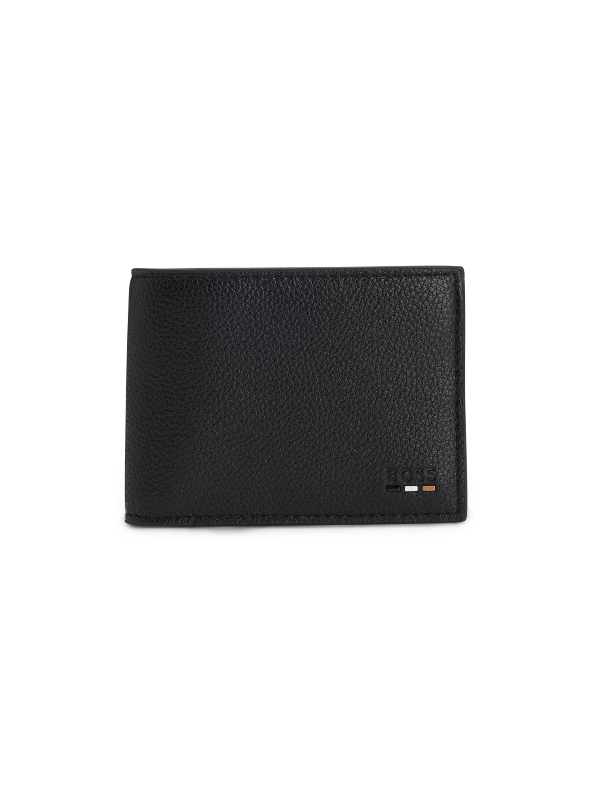 BOSS Men's Wallet with Embossed Logo and Signature Stripe - Black
