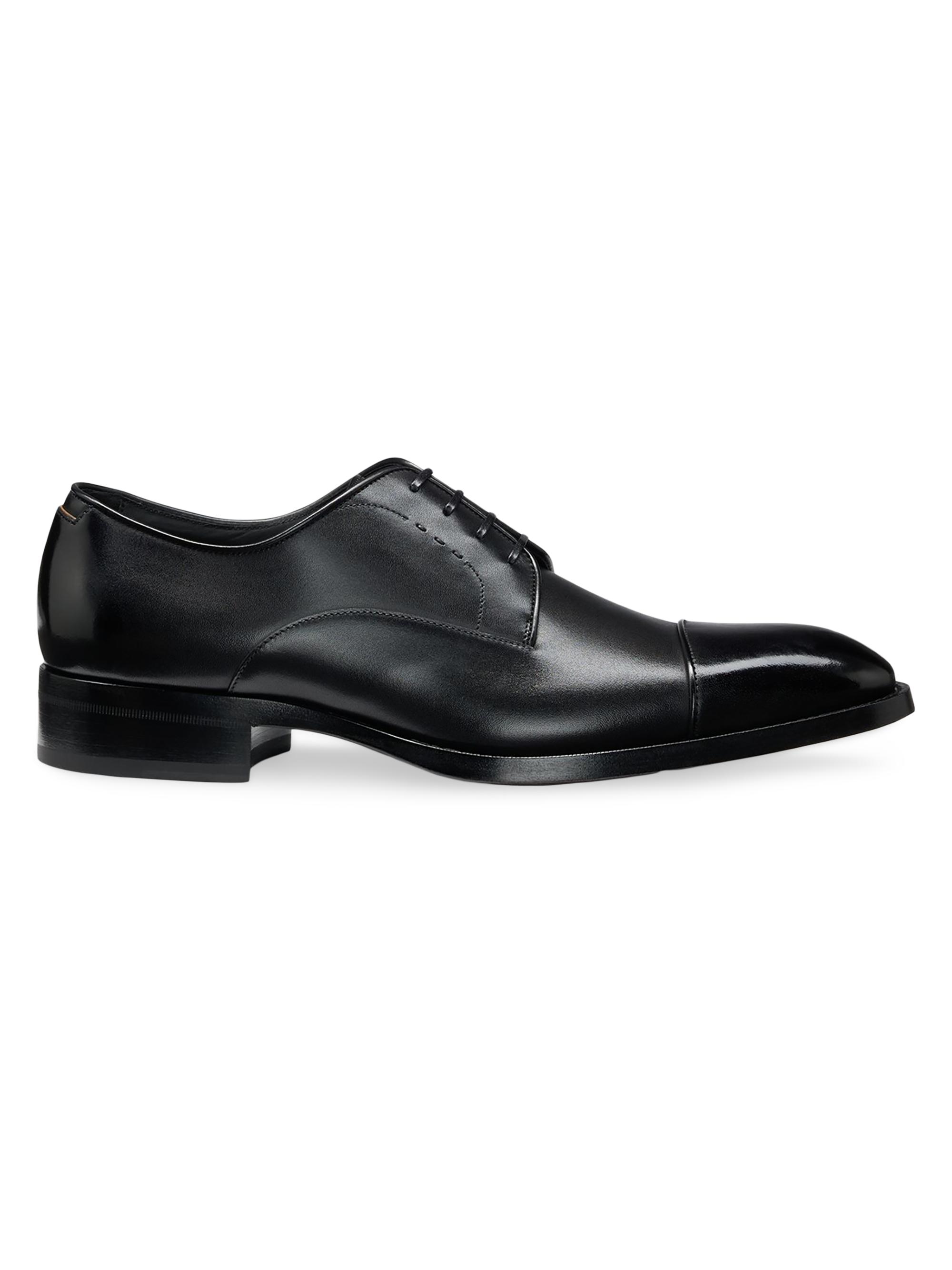 BOSS Men's Cap-Toe Derby Shoes in Leather - Black