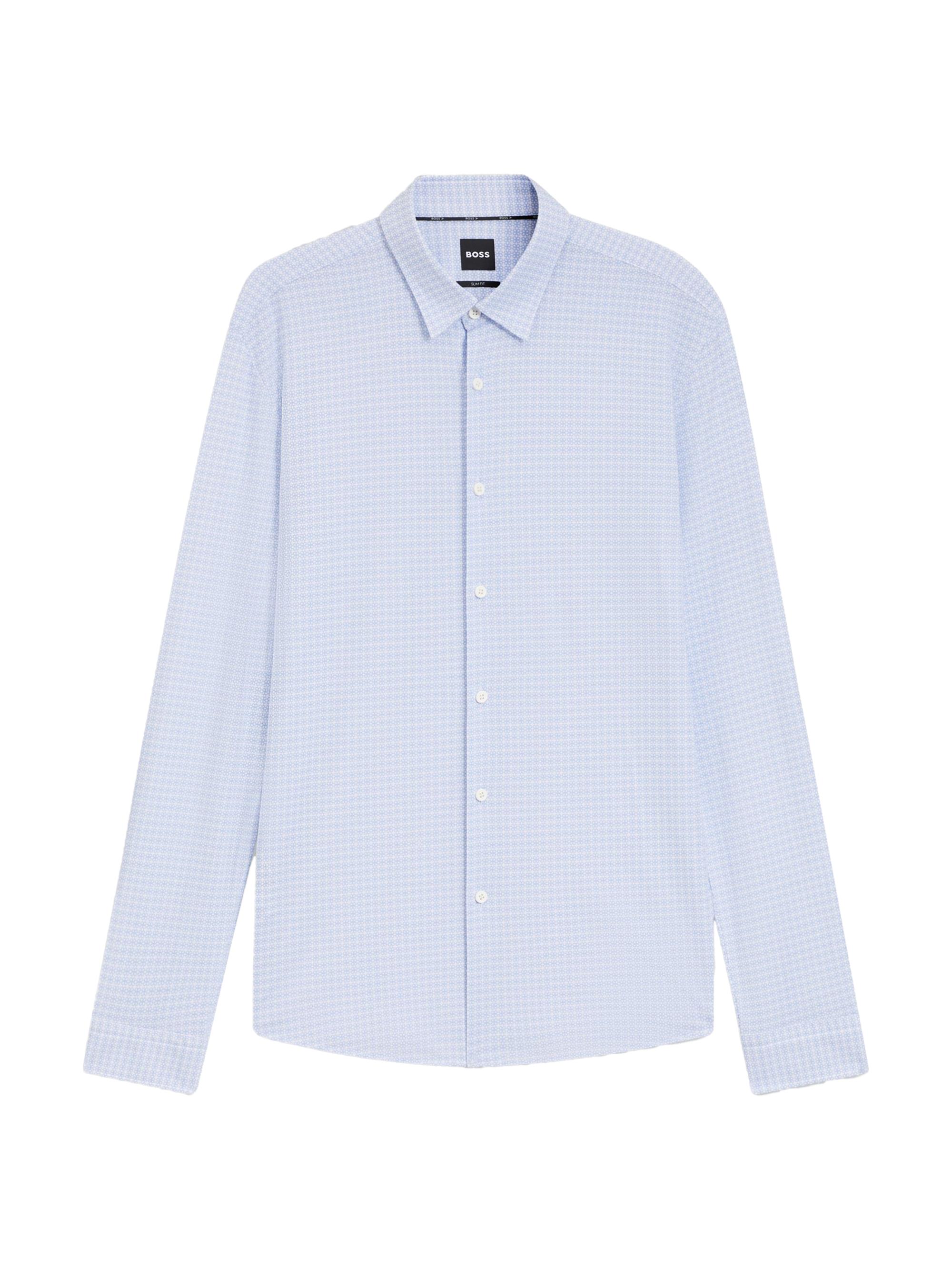 BOSS Men's Slim-Fit Shirt in Printed Flex-Weave Fabric - Light Blue