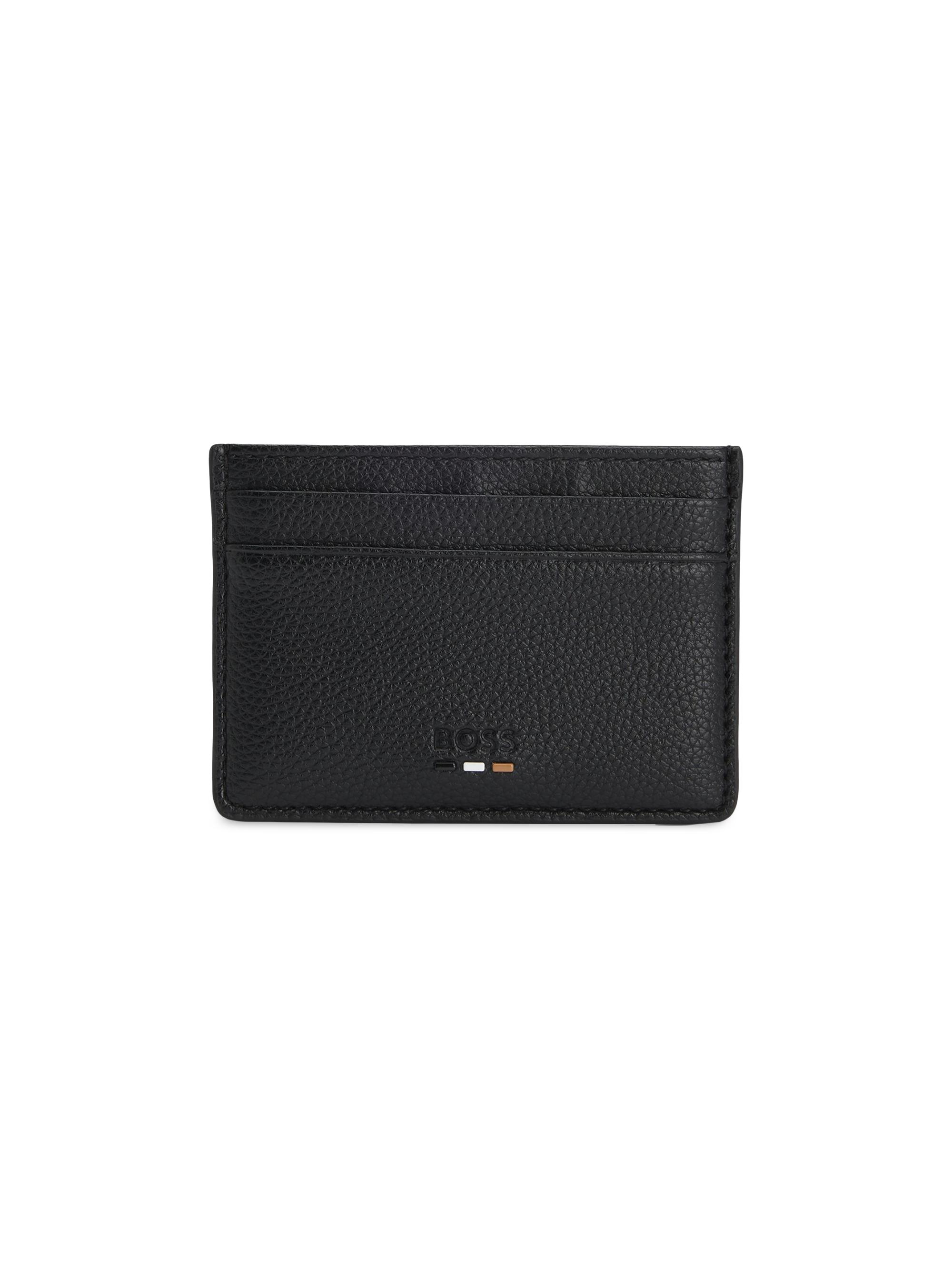 BOSS Men's Grained Card Holder in Faux Leather - Black