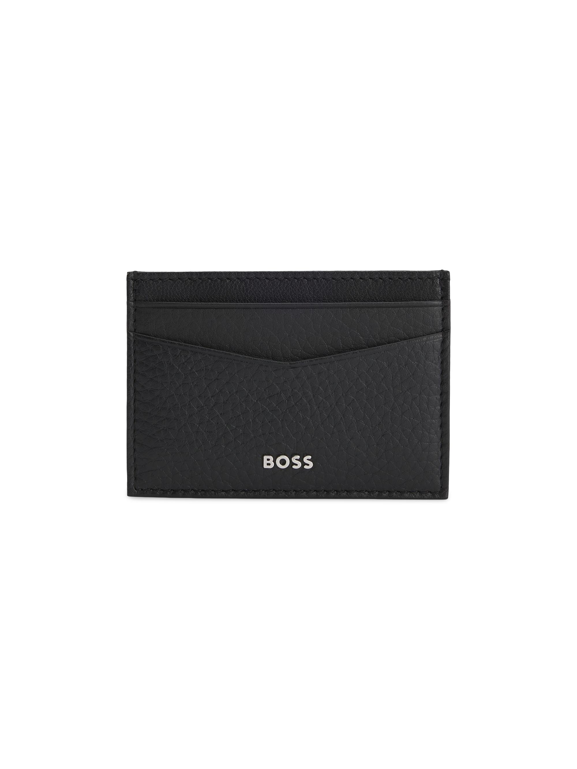 BOSS Men's Money-Clip Card Holder in Grained Leather - Black