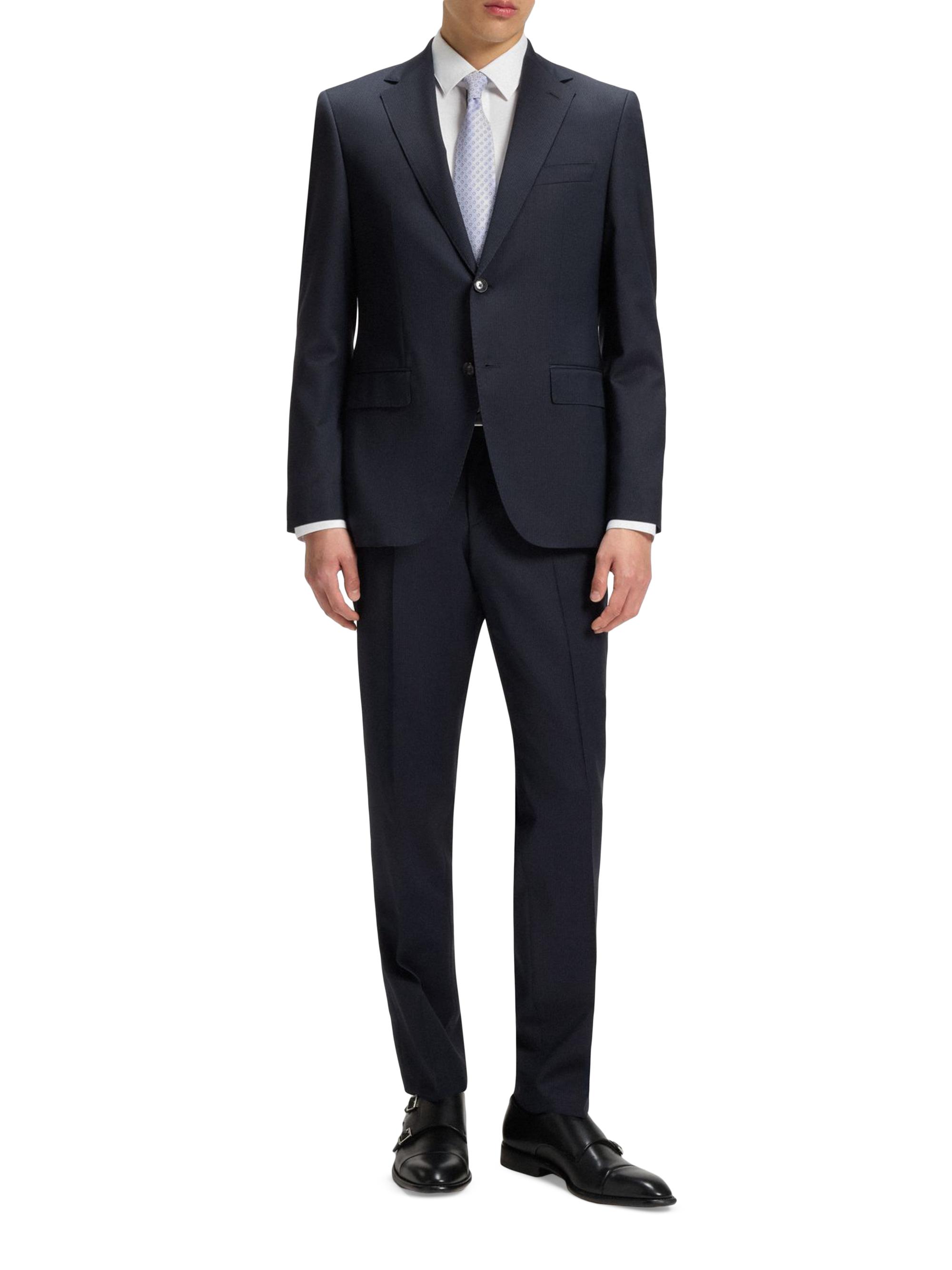 BOSS Men's Striped Regular-Fit Suit in Virgin Wool - Dark Blue