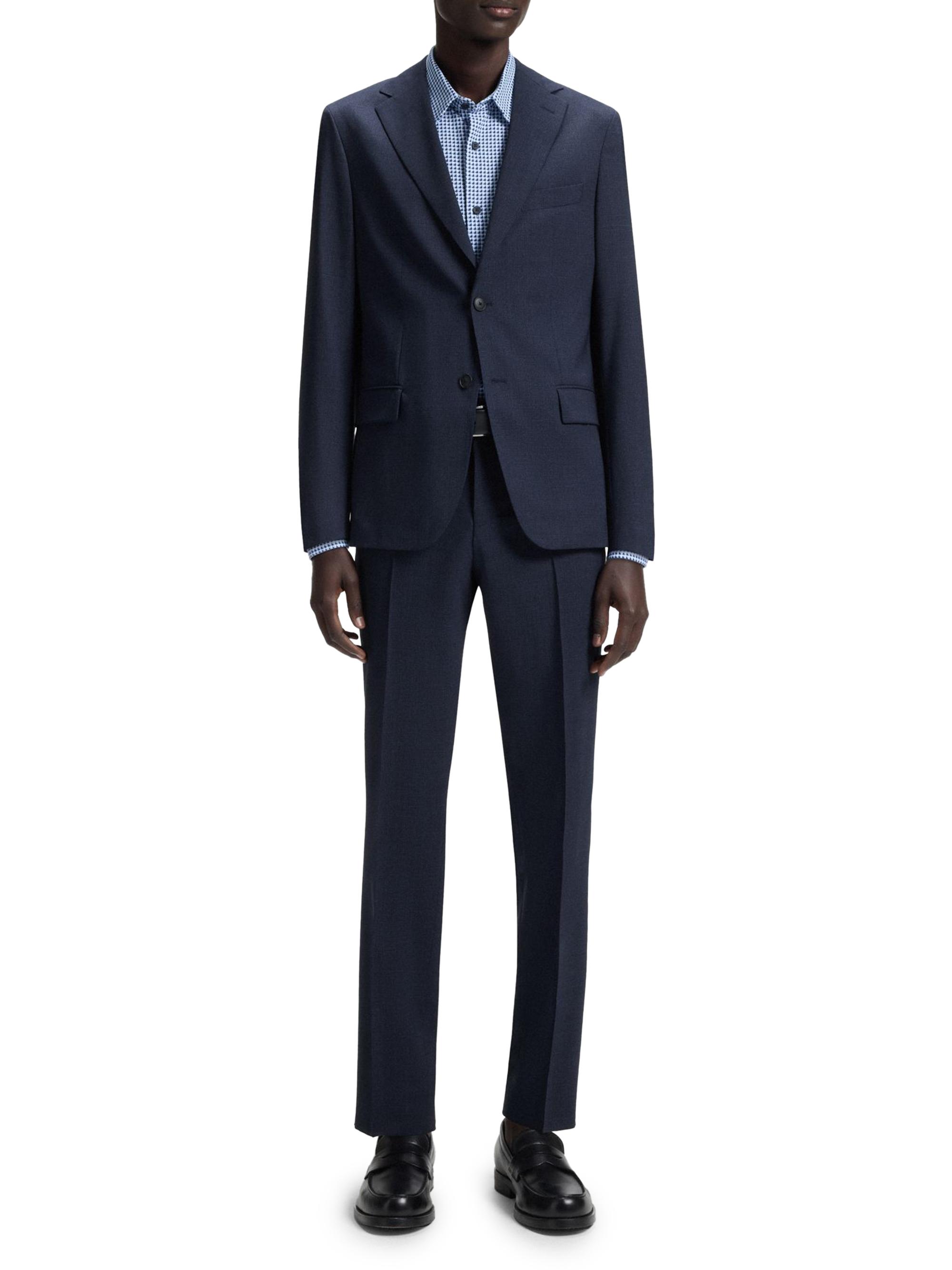 BOSS Men's Patterned Slim-Fit Suit in Stretch Wool - Dark Blue