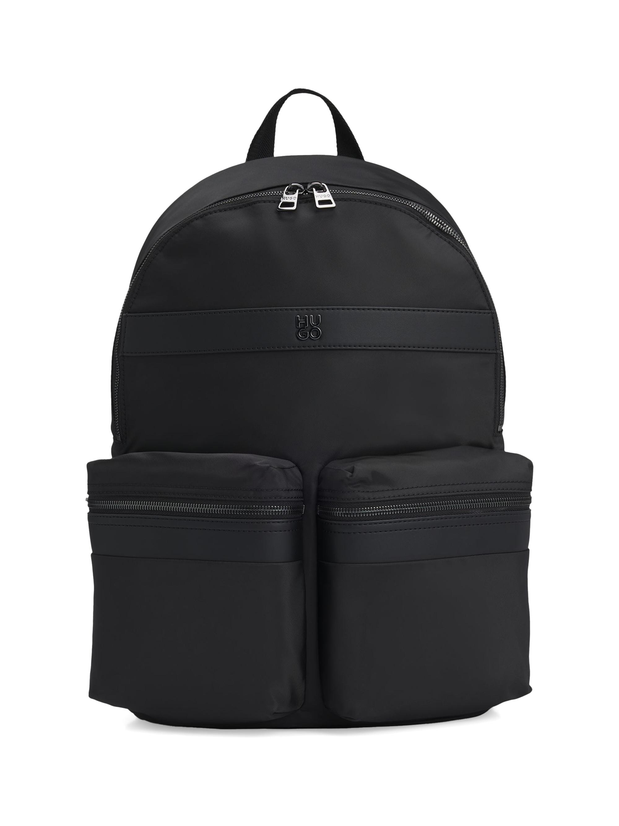 HUGO Men's Stacked-Logo Backpack in Twill - Black