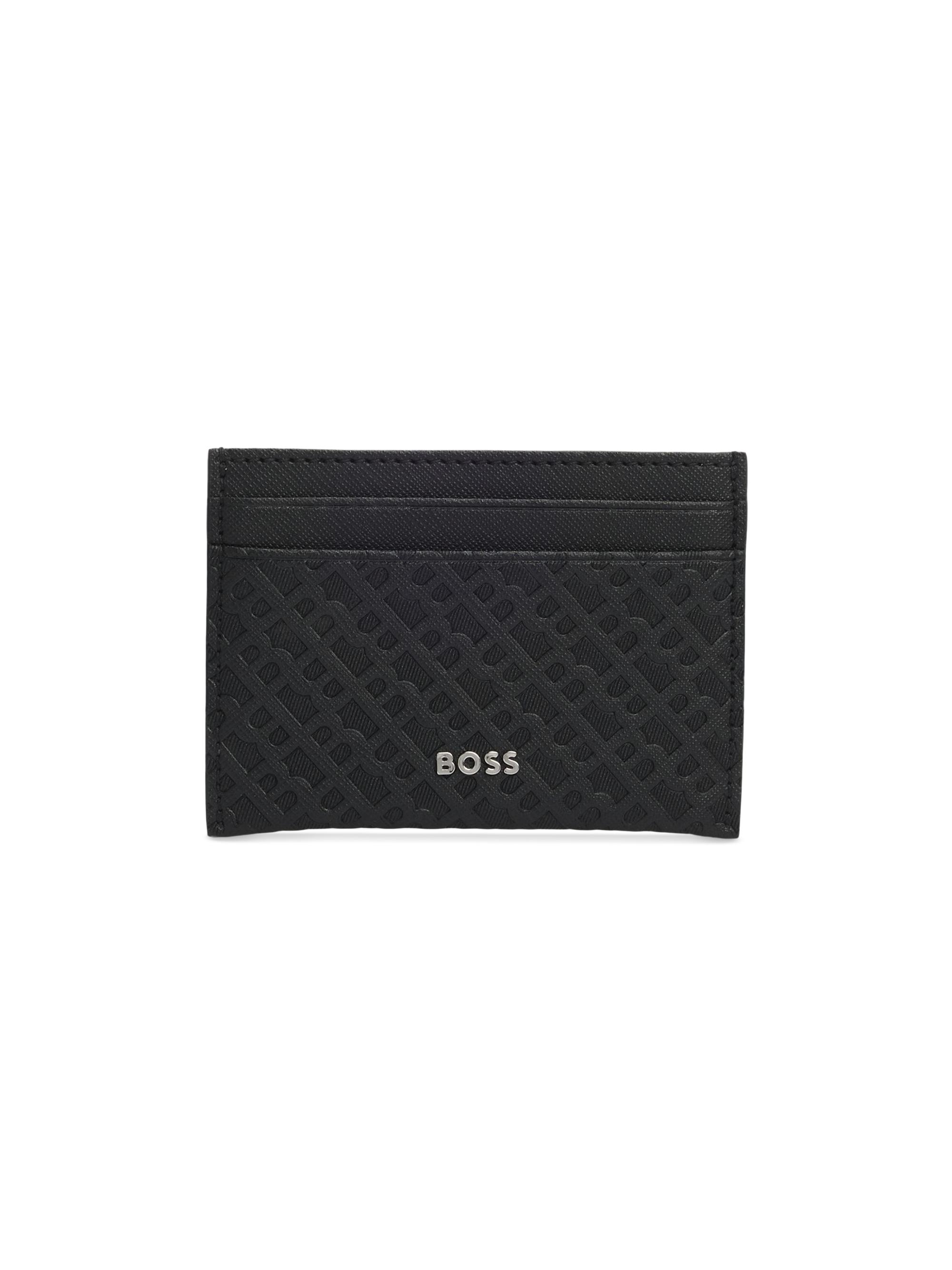 BOSS Men's Card Holder with Monogram Structure - Black
