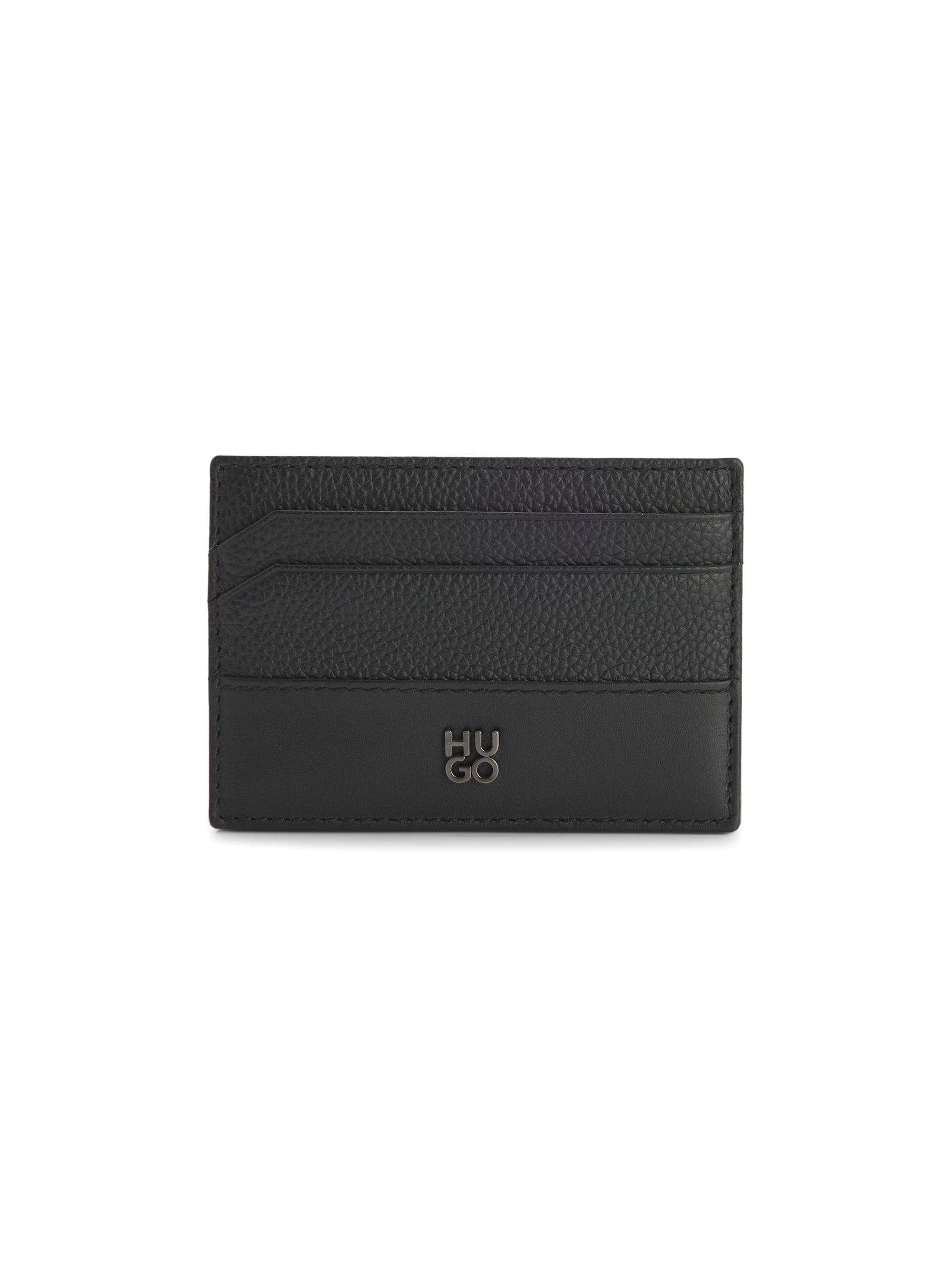 HUGO Men's Stacked-Logo Wallet in Leather - Black