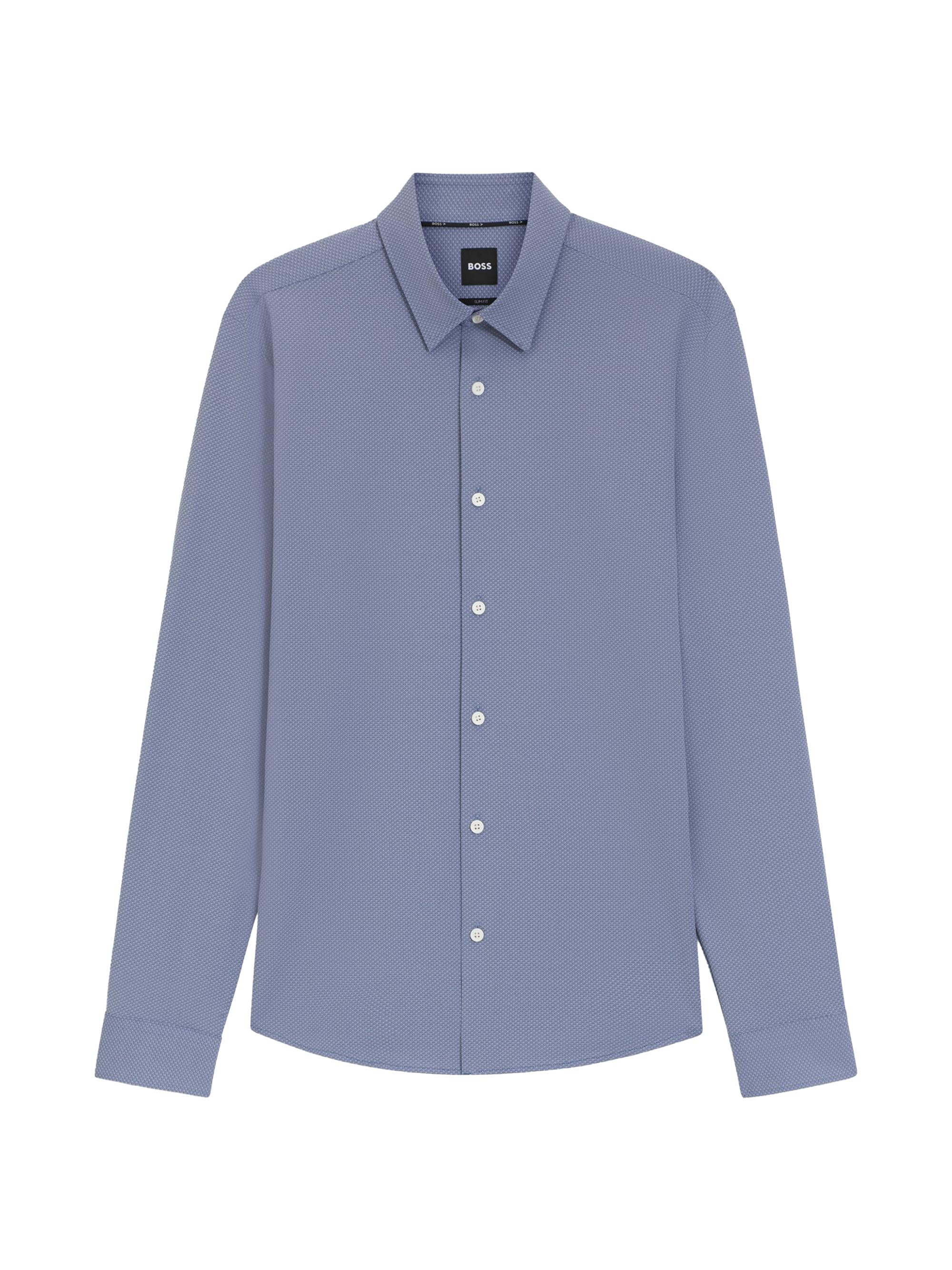 BOSS Men's Performance-Stretch Slim-Fit Shirt in Italian Jacquard - Dark Blue