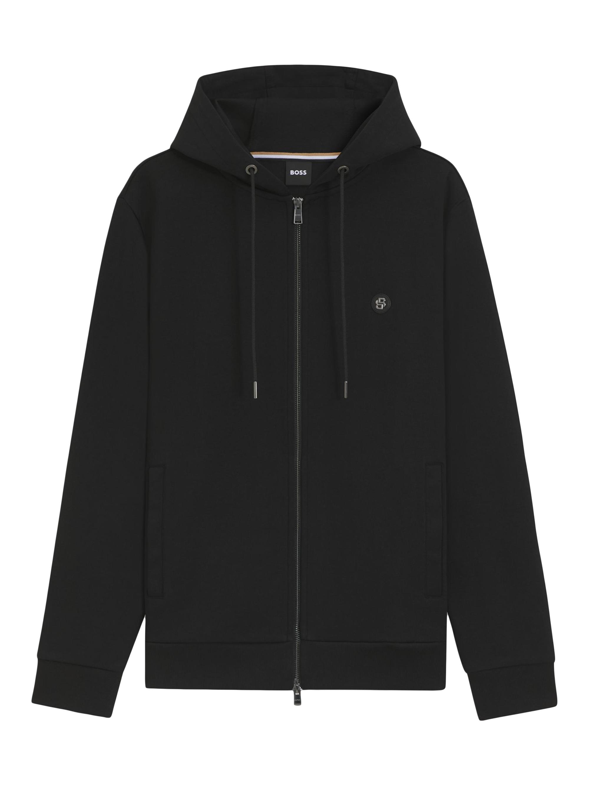 BOSS Men's Zip-Up Hoodie with Double B Monogram - Black