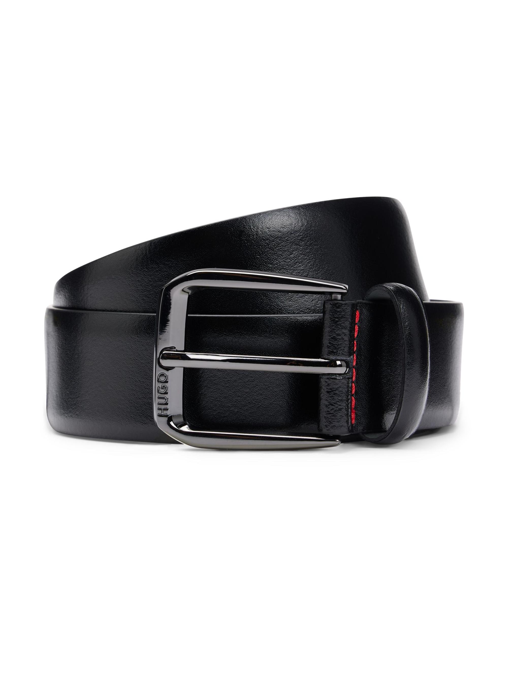HUGO Men's Italian-Leather Belt with Branded Buckle - Black
