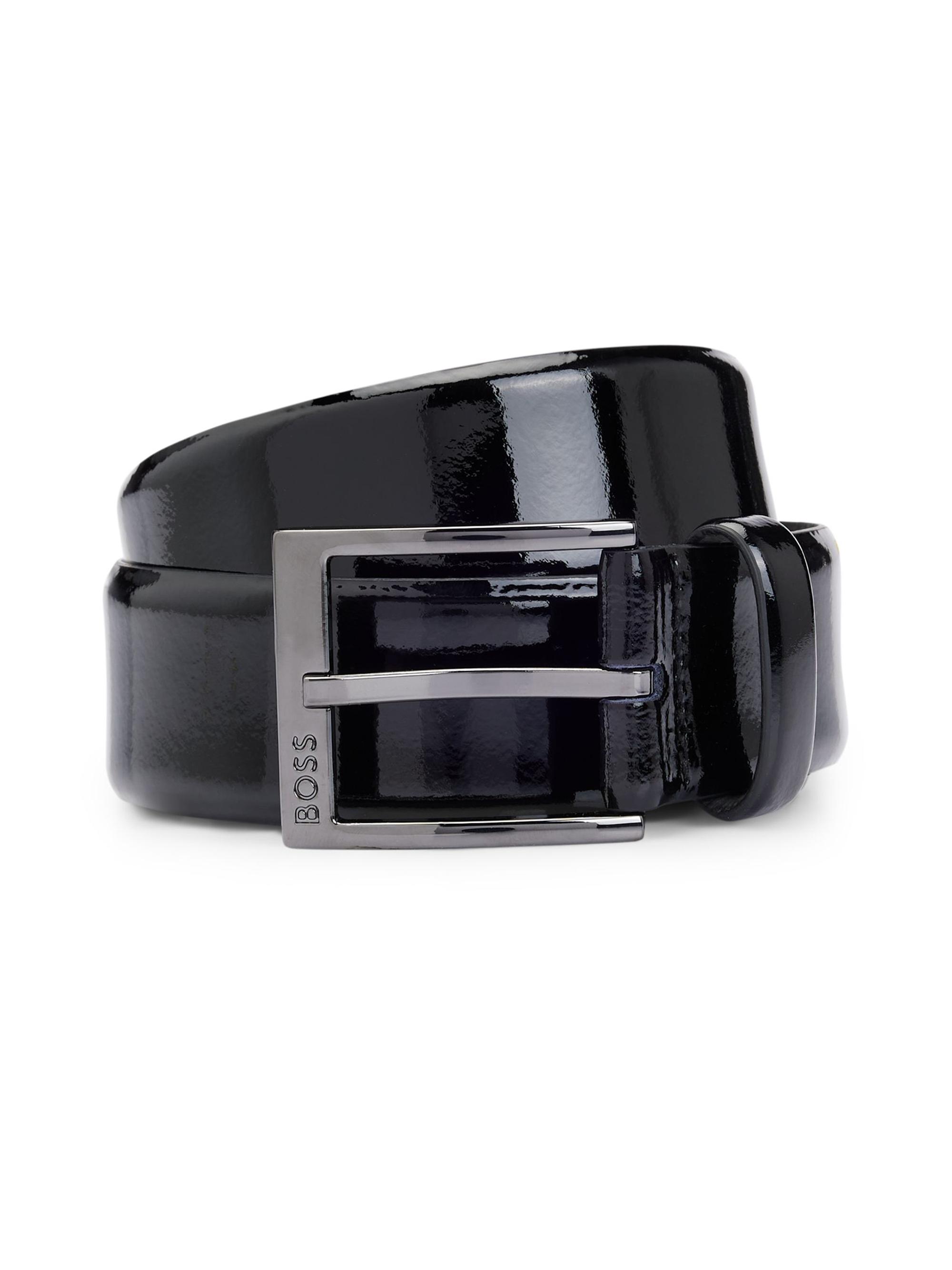 BOSS Men's Logo-Buckle Belt in Patent Leather - Black