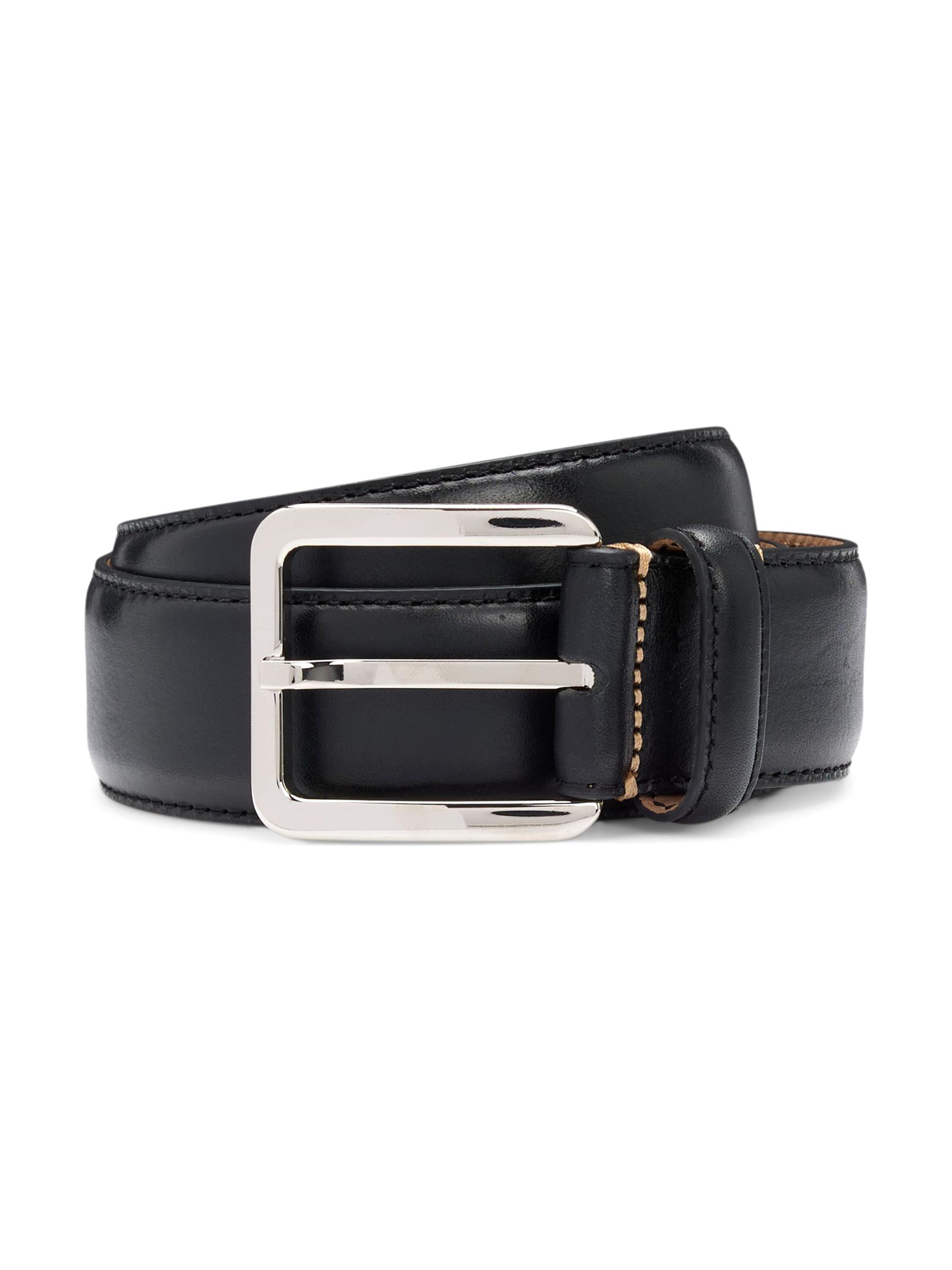 BOSS Men's Contrast-Stitching Belt in Italian Leather - Black