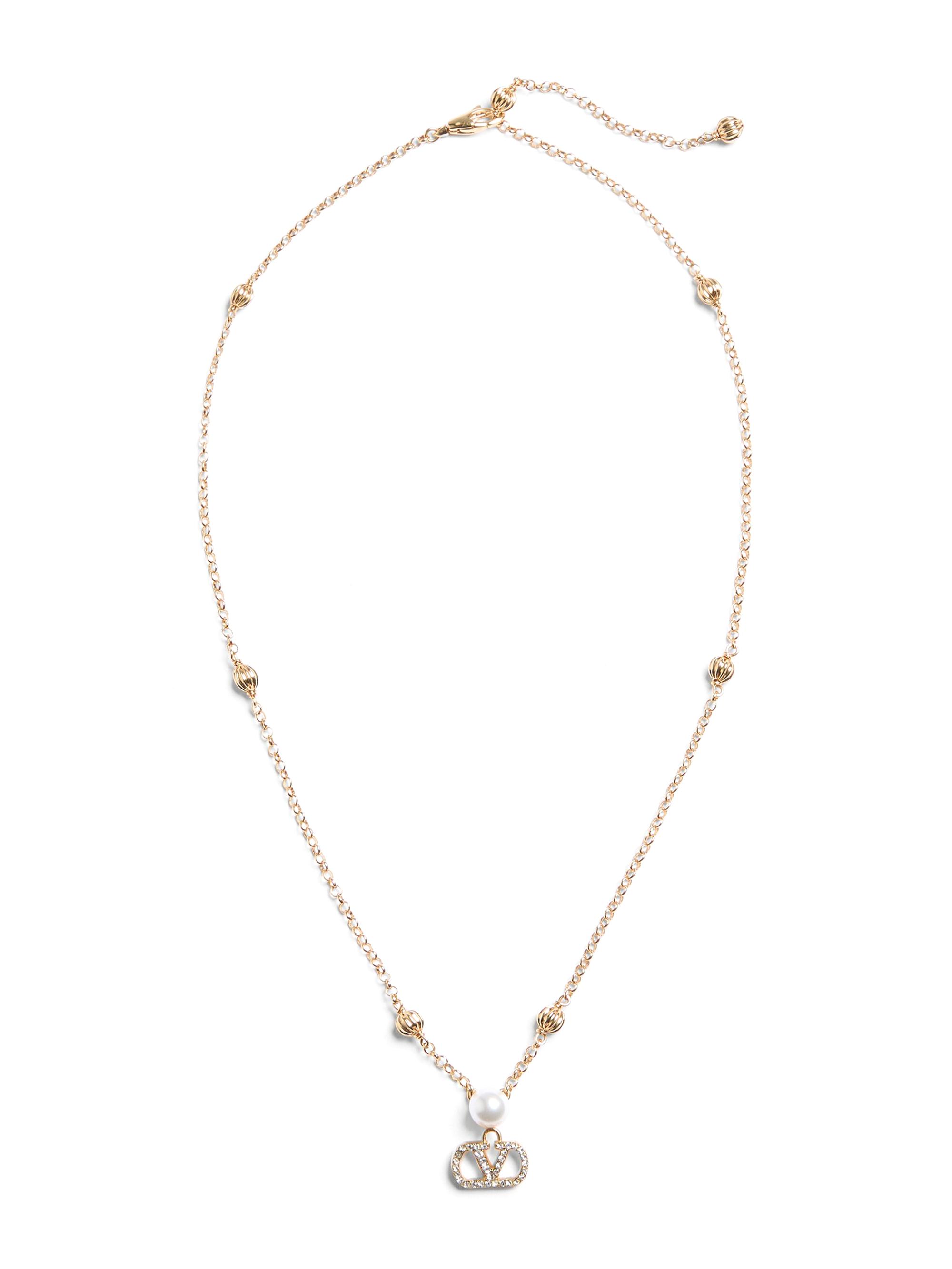 Valentino Garavani Women's VLogo Signature Necklace in Metal, Pearl and Swarovski Crystals - Gold