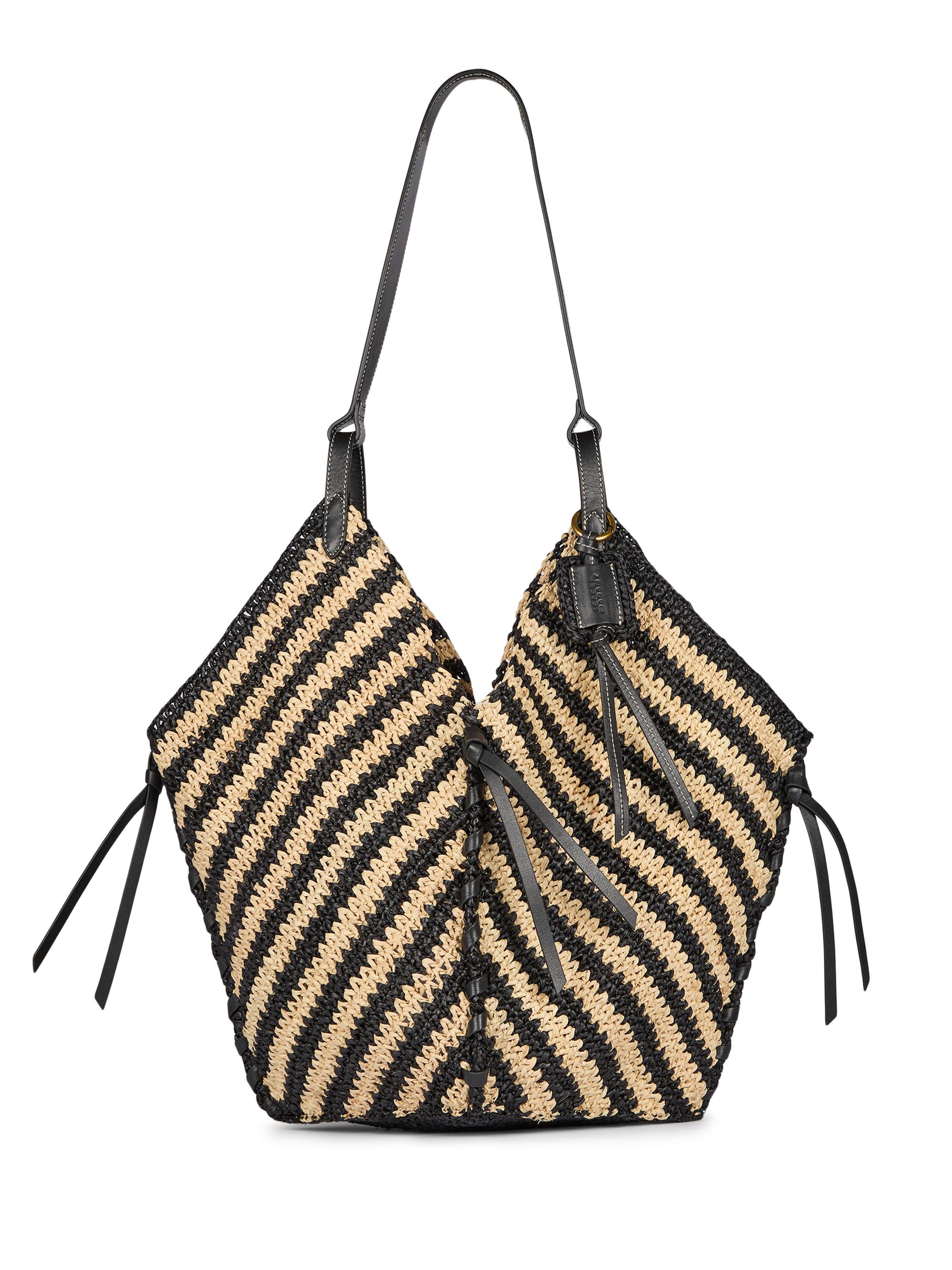 Isabel Marant Women's Tampa Striped Raffia Tote Bag - Black Natural