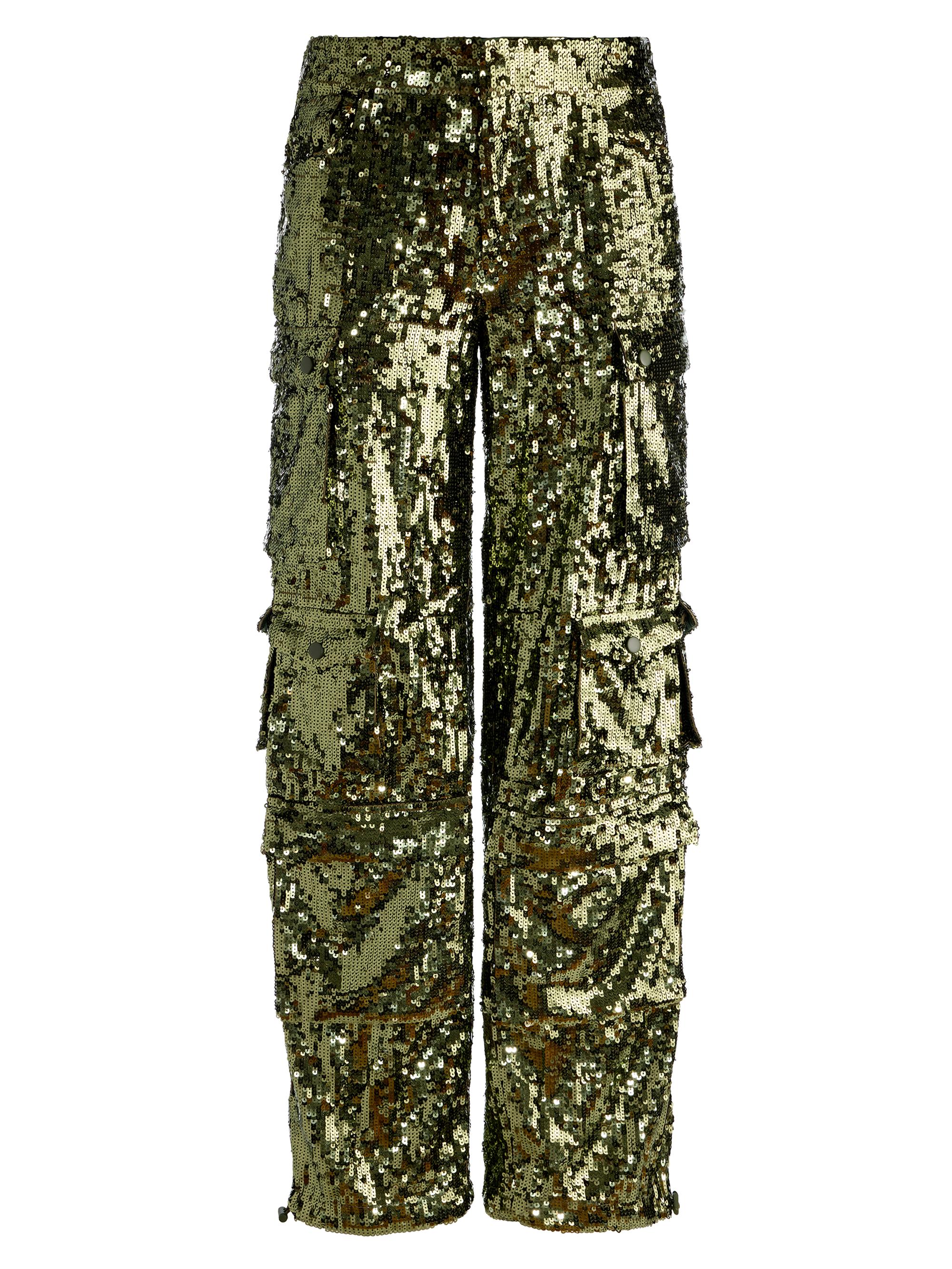ALICE + OLIVIA Women's Olympia Sequined Baggy Cargo Pants - Dark Olive
