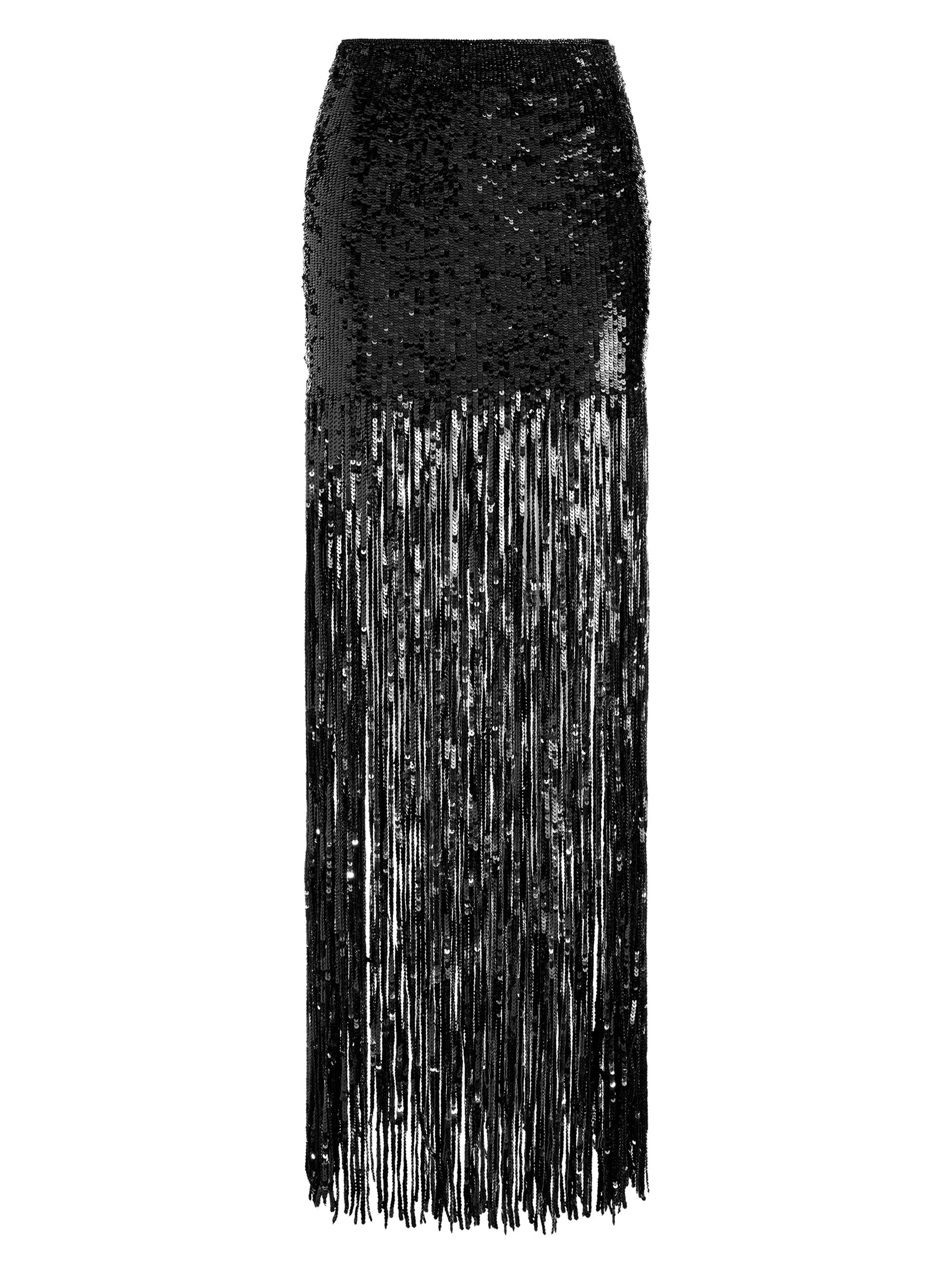 ALICE + OLIVIA Women's Kendra Sequined Fringe Maxi Skirt - Black
