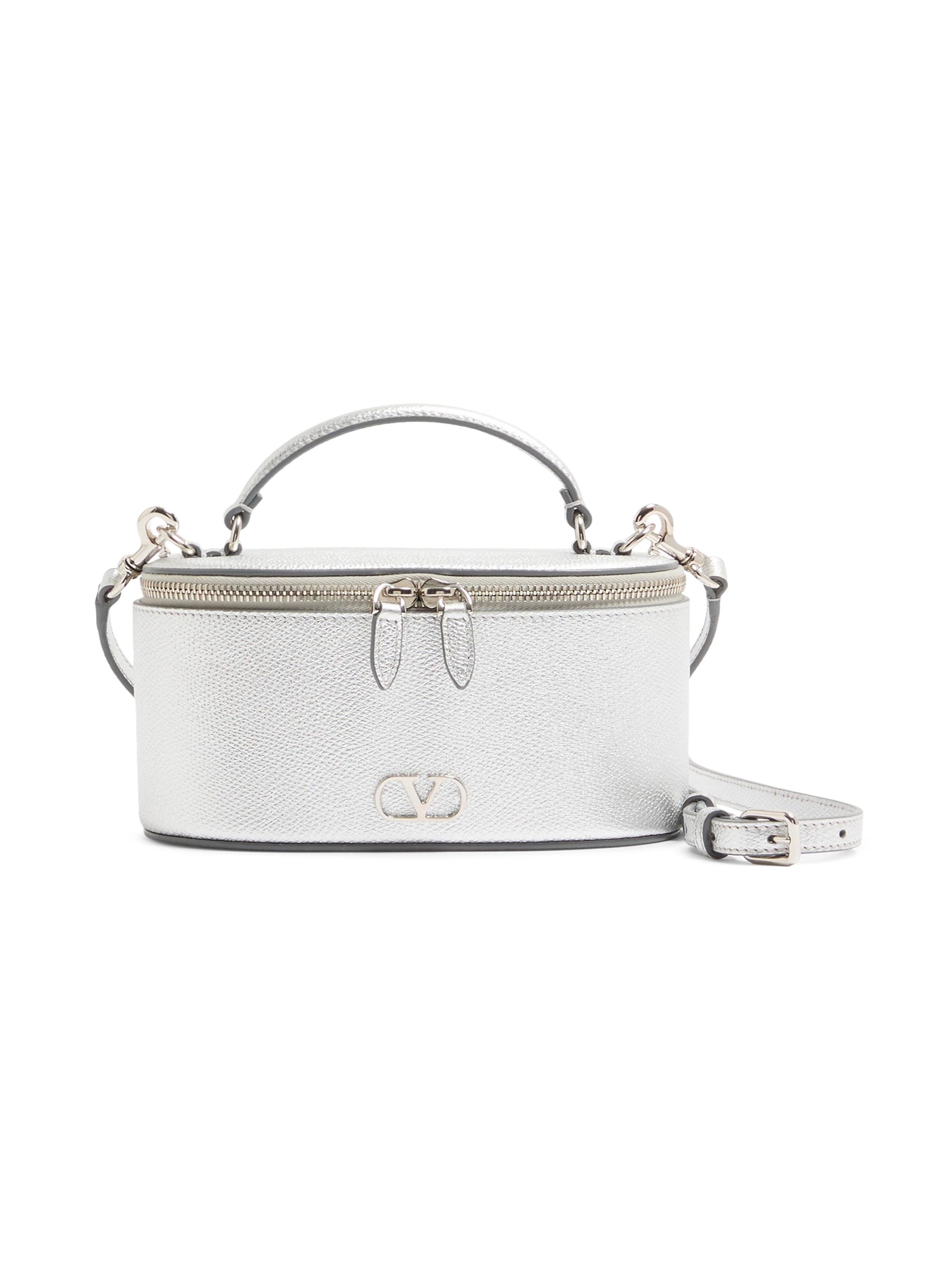 Valentino Garavani Women's Vlogo Signature Mini Vanity Bag in Laminated Grainy Calfskin - Silver